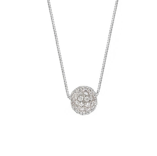 360 Pavé Diamond Ball Necklace in 18K White Gold - HN JEWELRY