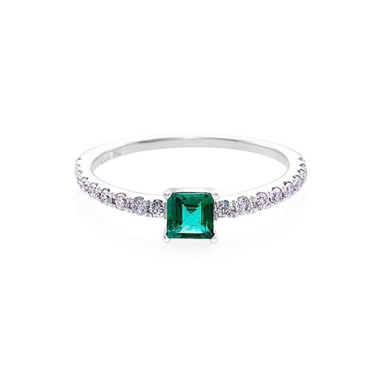 Square Cut Emerald and Diamond Ring - HN JEWELRY