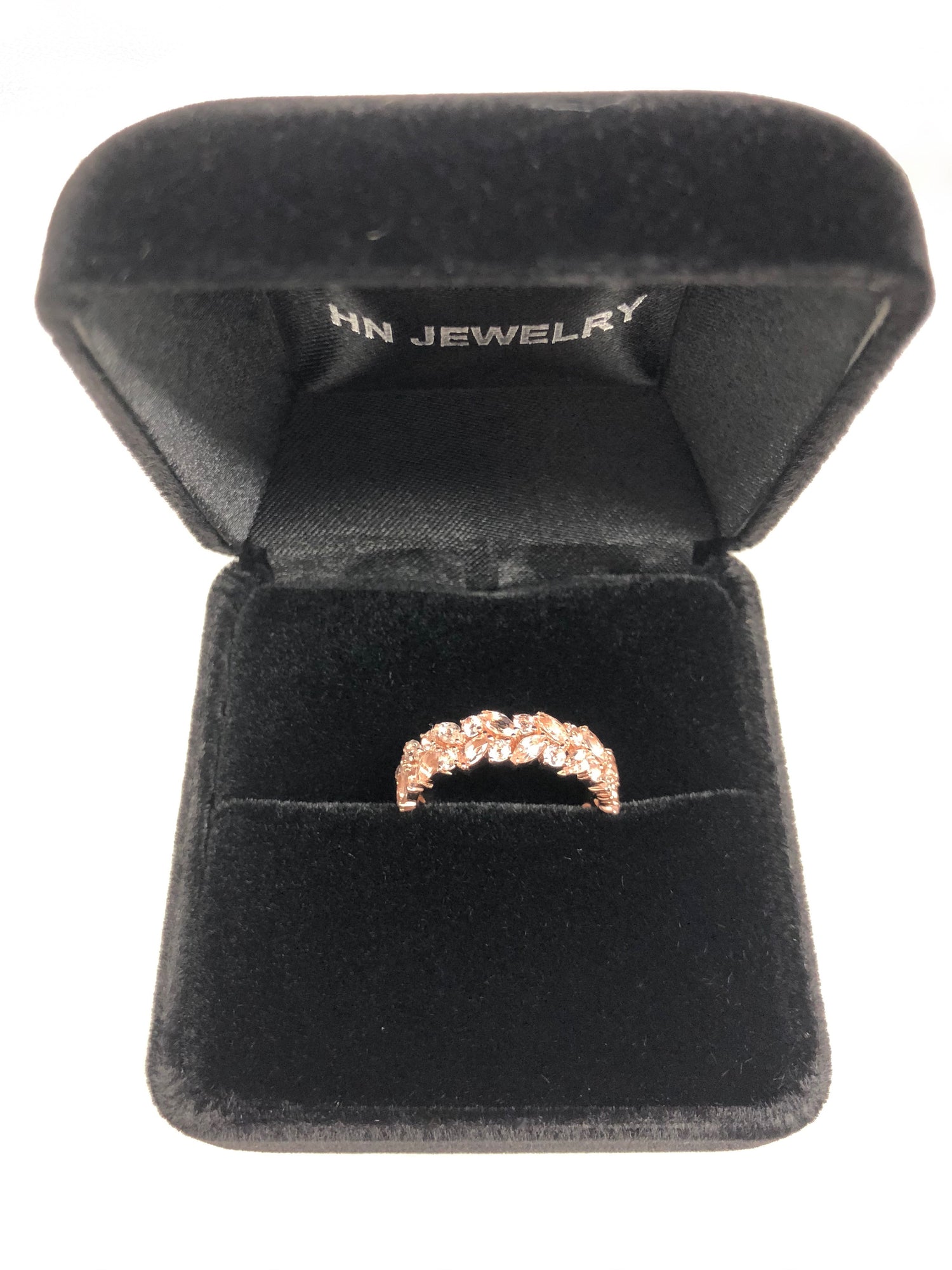 Champagne Marquise Morganite Half Eternity Ring in 14K Rose Gold - HN JEWELRY