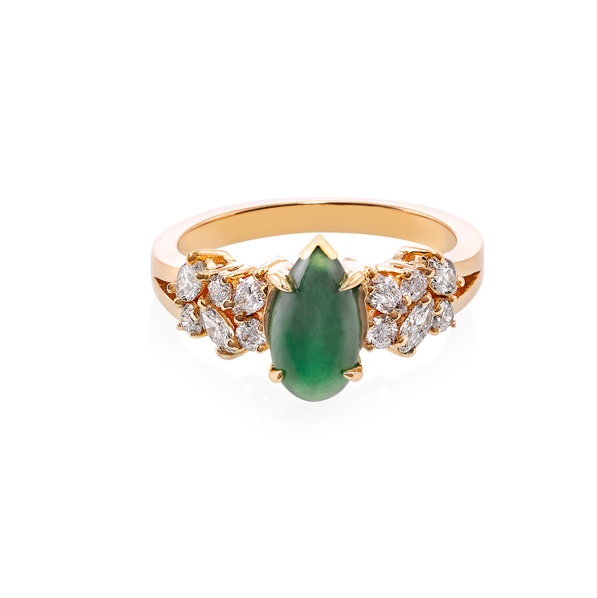 Pear Shape Green Jade and Marquise Diamond Ring - HN JEWELRY