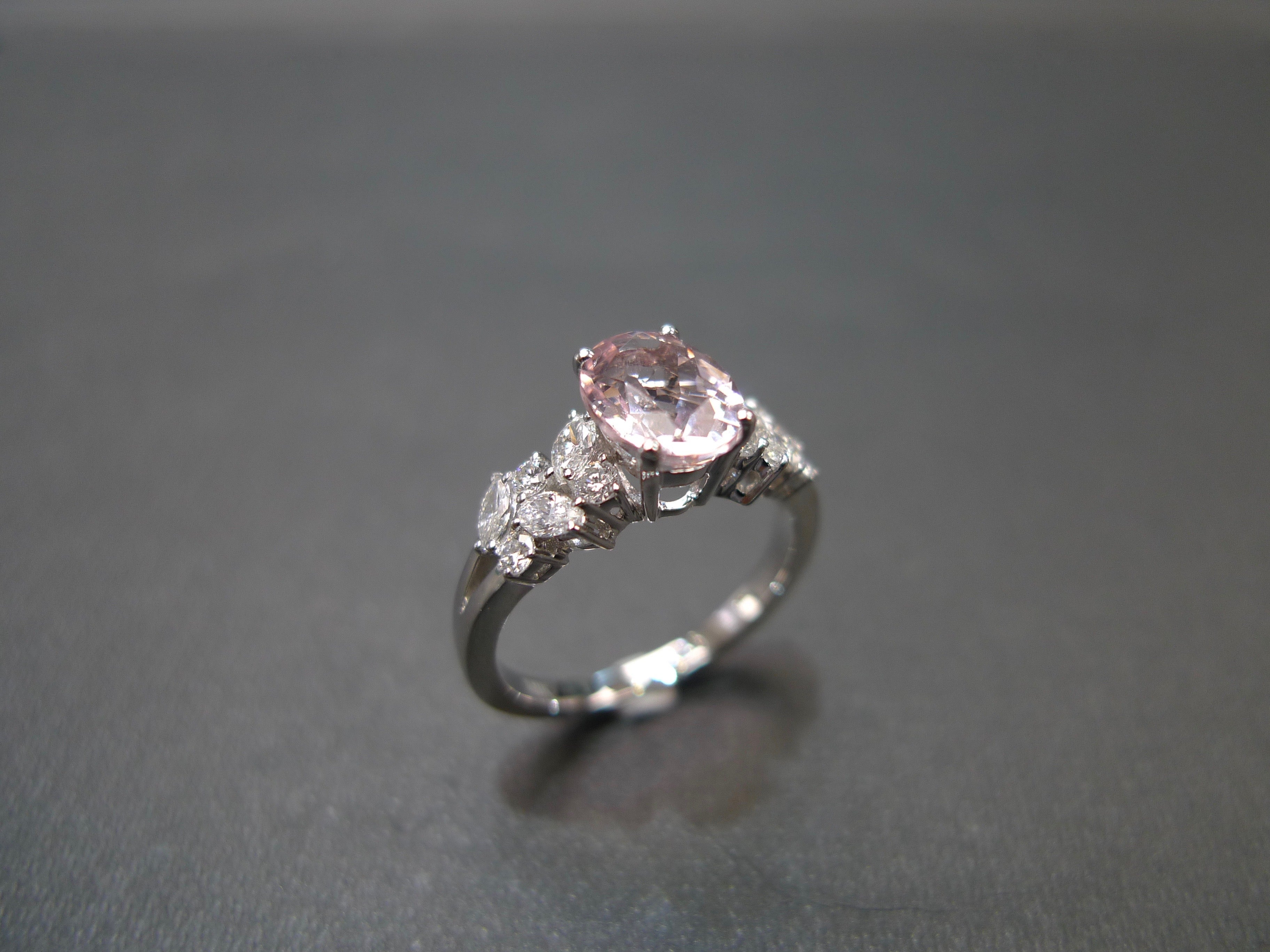 Champagne Morganite & Marquise Diamond Engagement Ring in 18K White Gold - HN JEWELRY