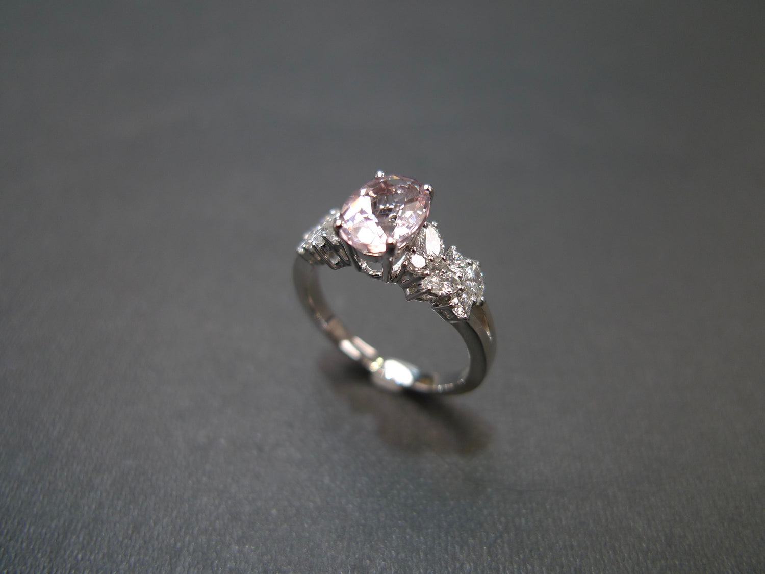 Champagne Morganite & Marquise Diamond Engagement Ring in 18K White Gold - HN JEWELRY