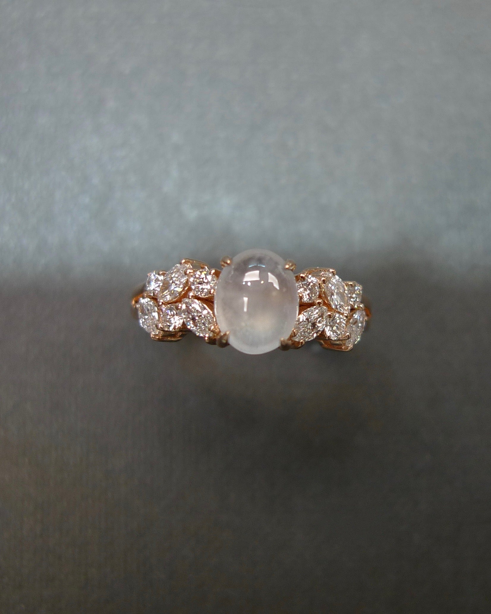 Oval Icy Jade & Marquise Diamond Engagement Ring - HN JEWELRY