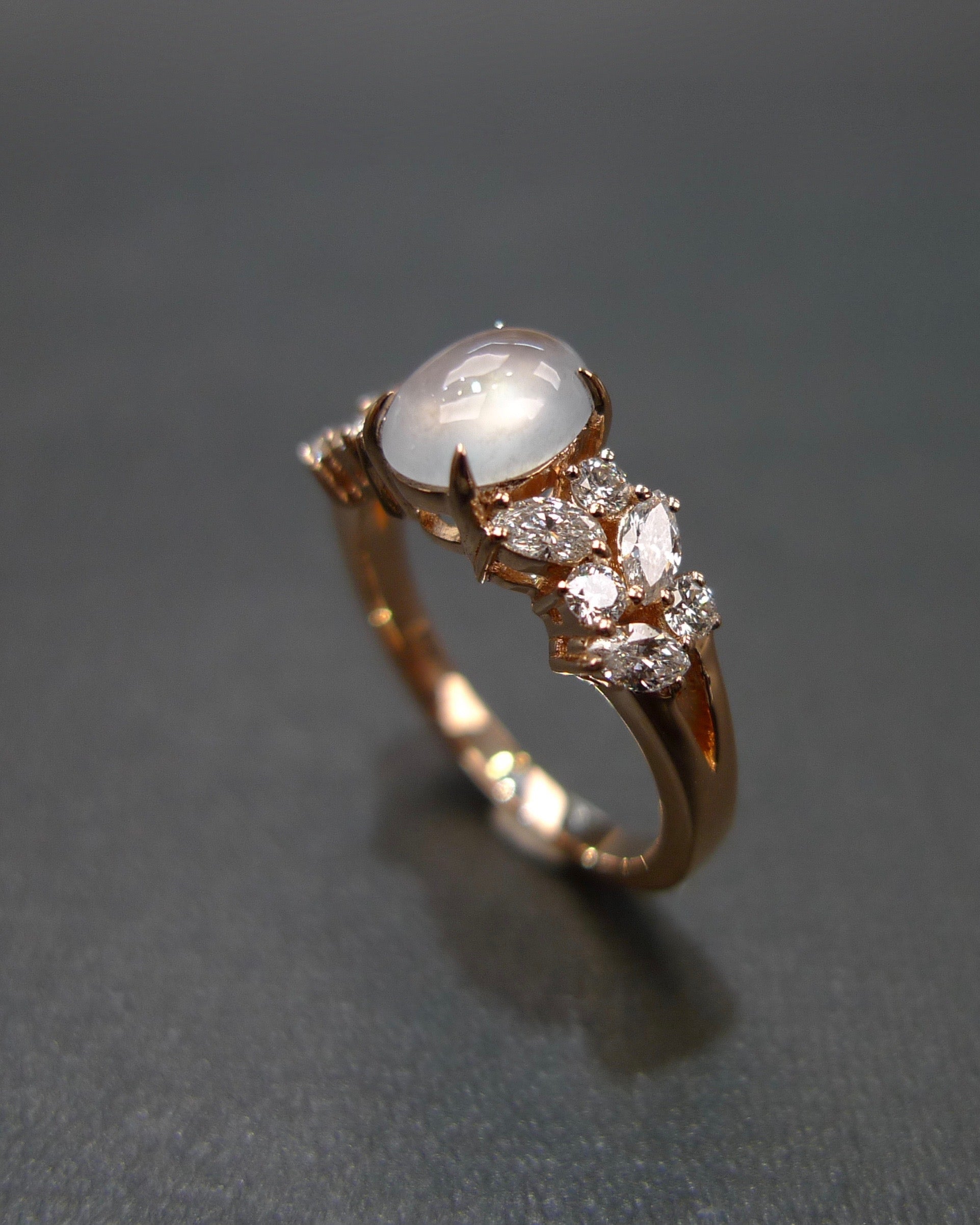 Oval Icy Jade & Marquise Diamond Engagement Ring - HN JEWELRY