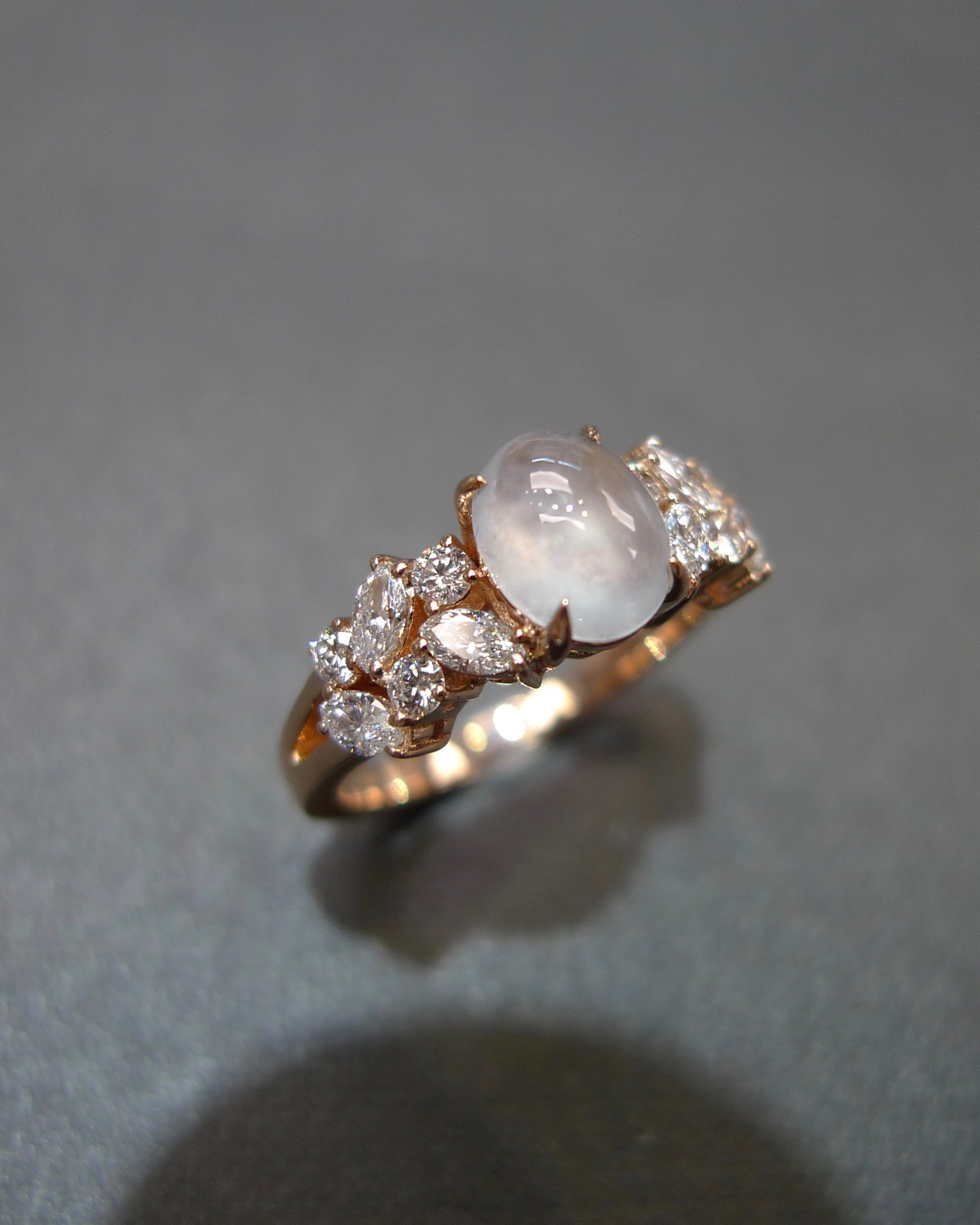Oval Icy Jade & Marquise Diamond Engagement Ring - HN JEWELRY