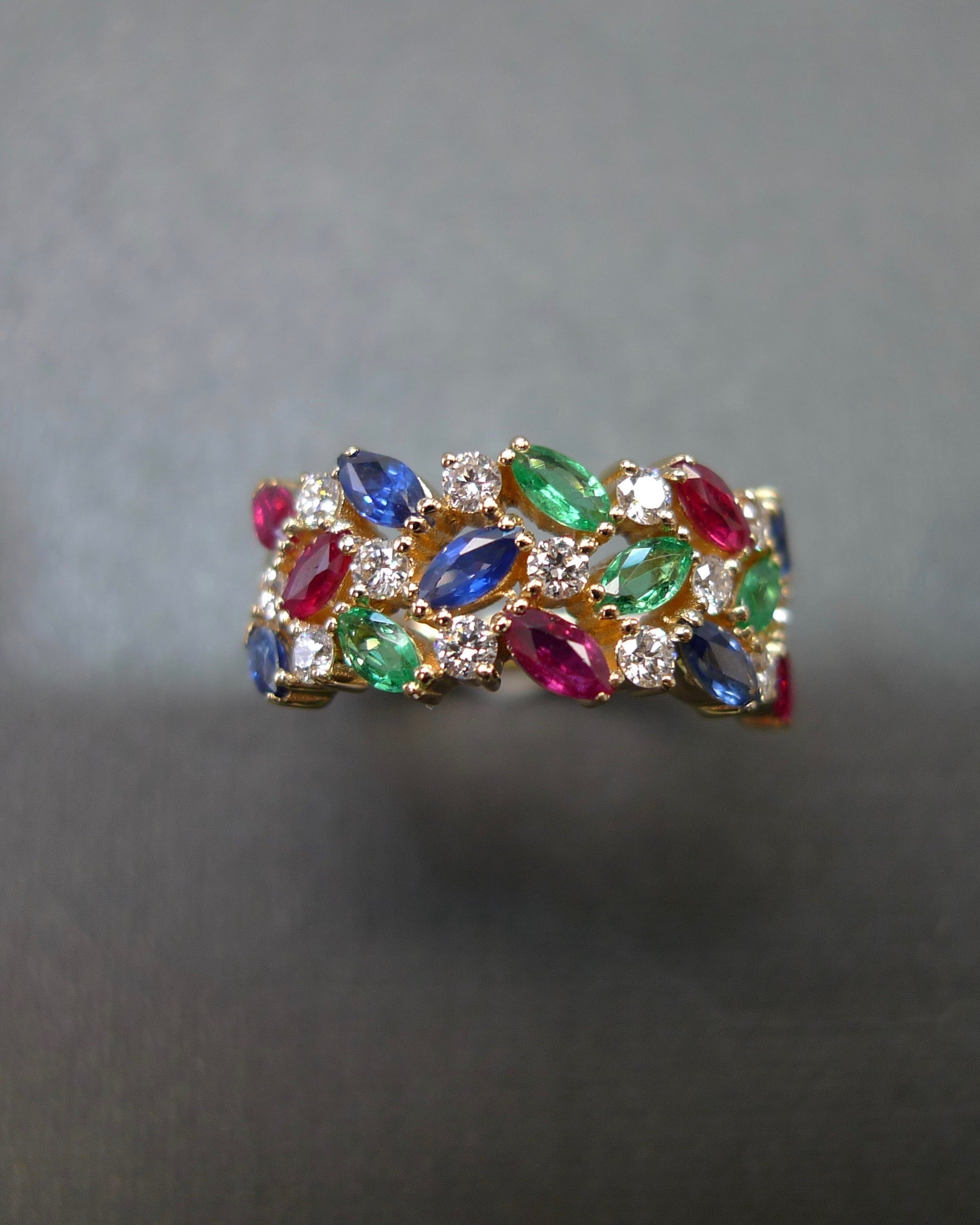 HN Jewelry three gemstone marquise ring – ruby sapphire emerald design