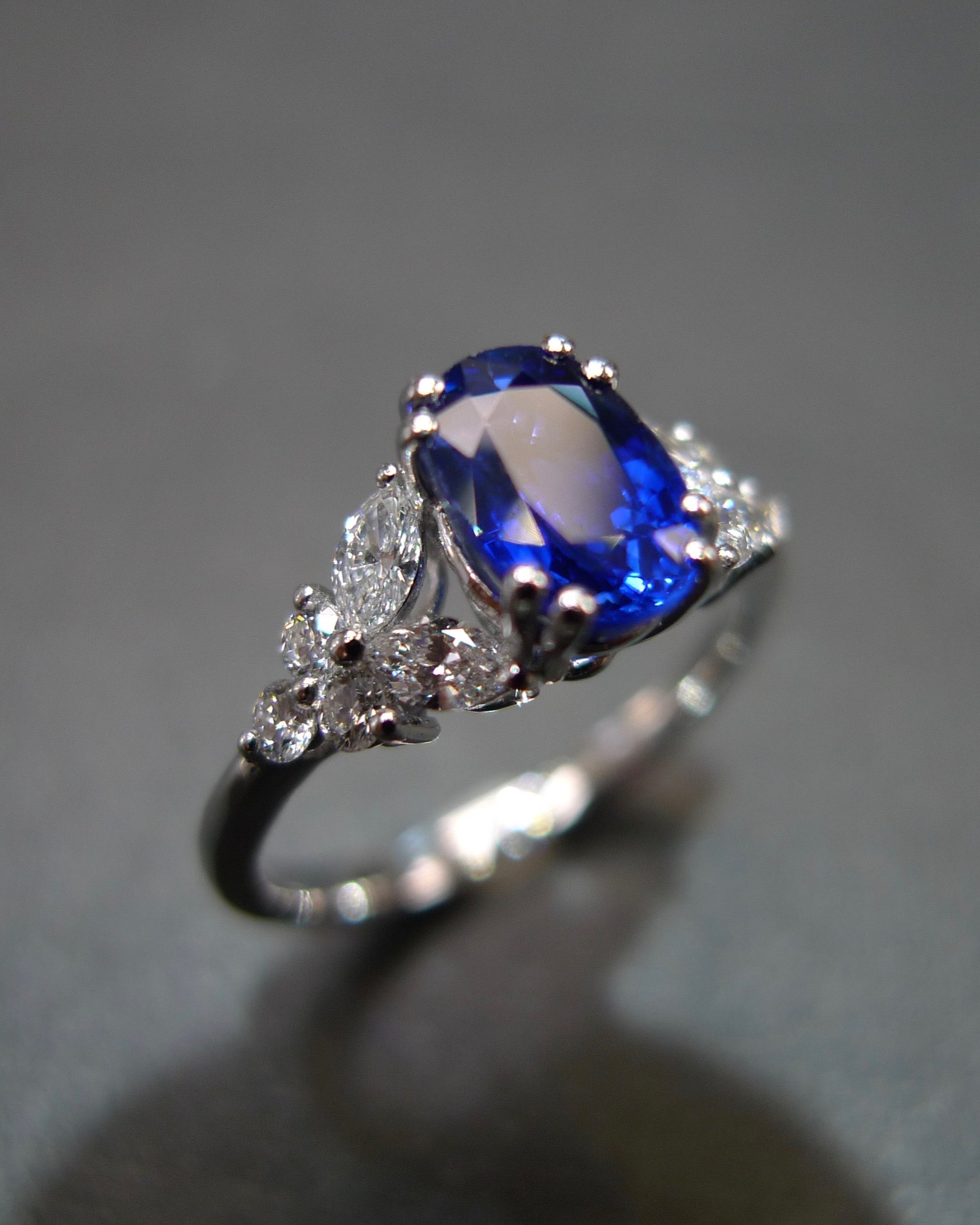 Blue Sapphire and Marquise Diamond Ring - HN JEWELRY