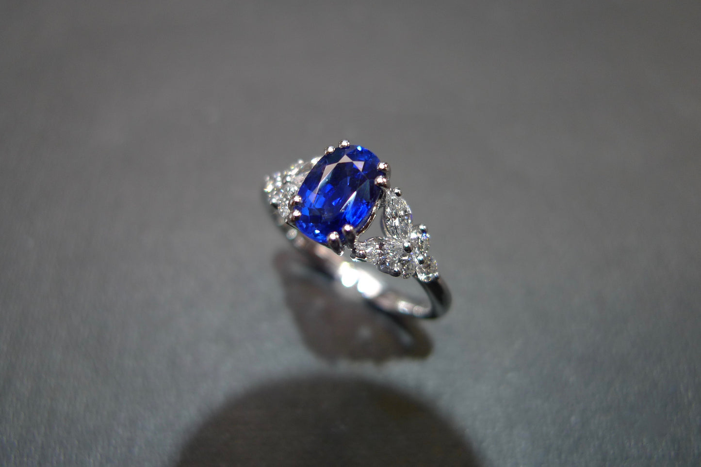 Blue Sapphire and Marquise Diamond Ring - HN JEWELRY