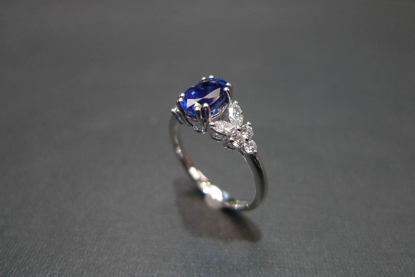 Blue Sapphire and Marquise Diamond Ring - HN JEWELRY