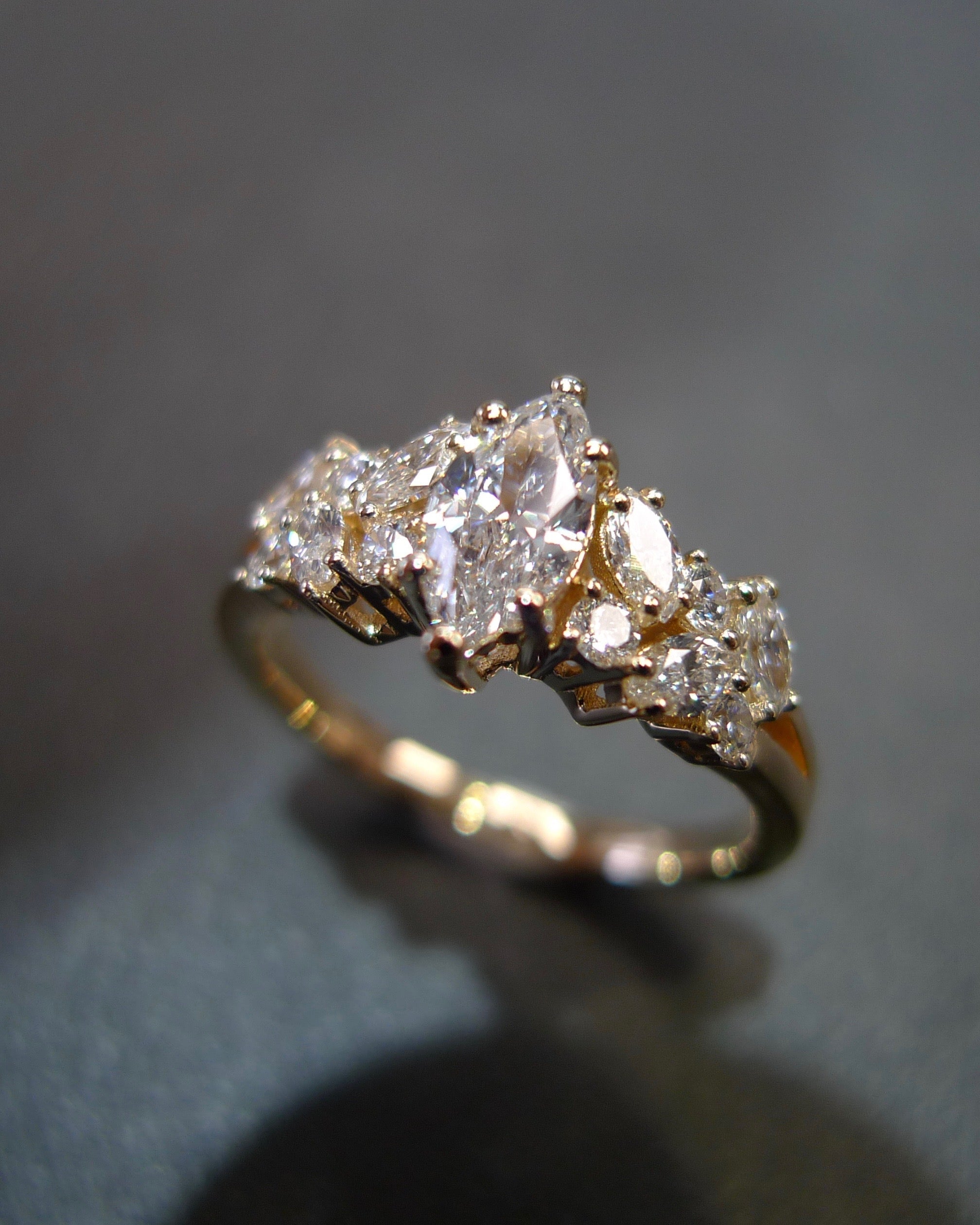 Marquise Diamond and Round Diamond Ring - HN JEWELRY