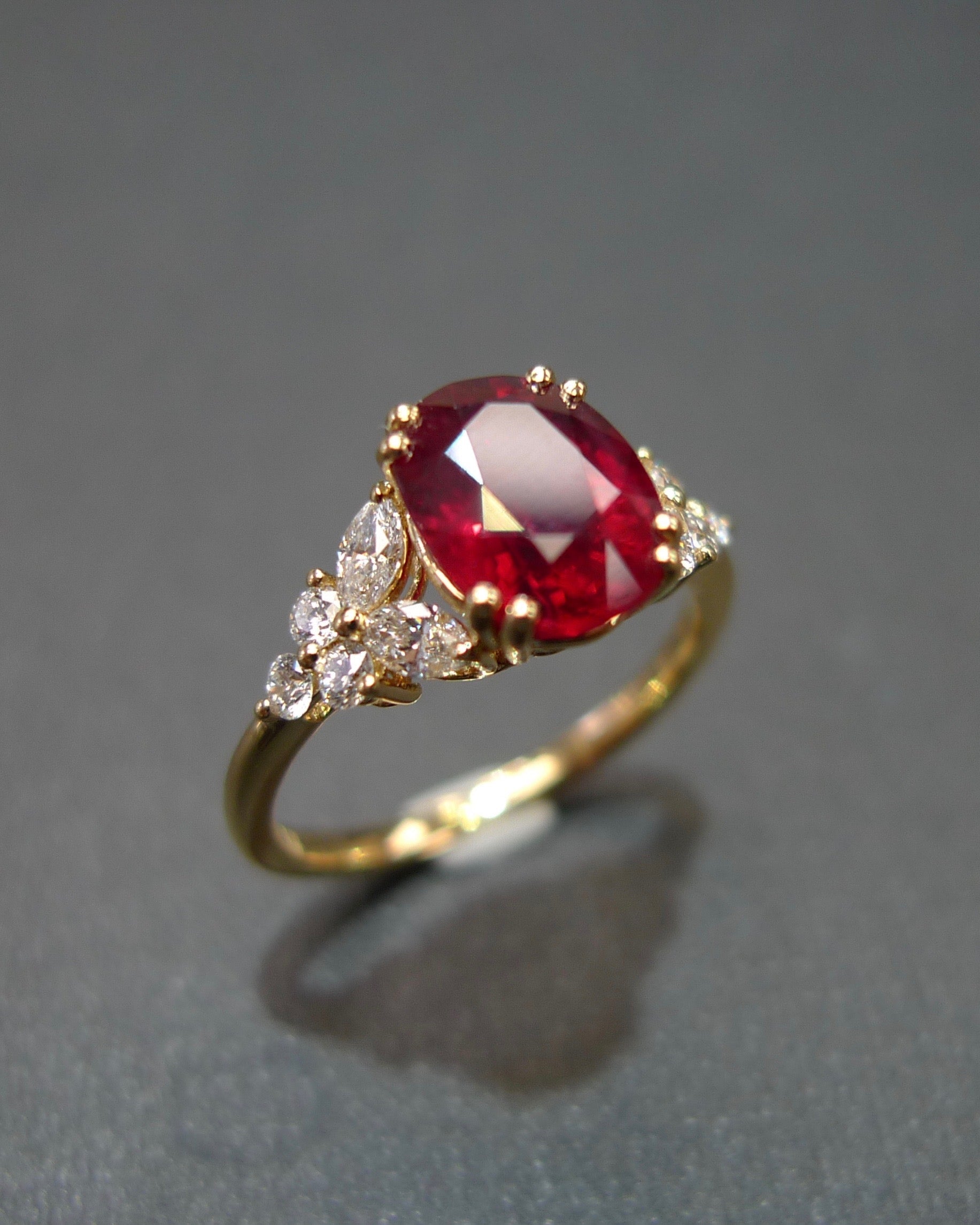 2.00ct Burma Pigeon Blood Ruby and Marquise Diamond Ring - HN JEWELRY