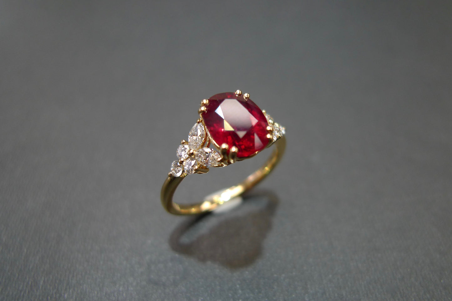 2.00ct Burma Pigeon Blood Ruby and Marquise Diamond Ring - HN JEWELRY