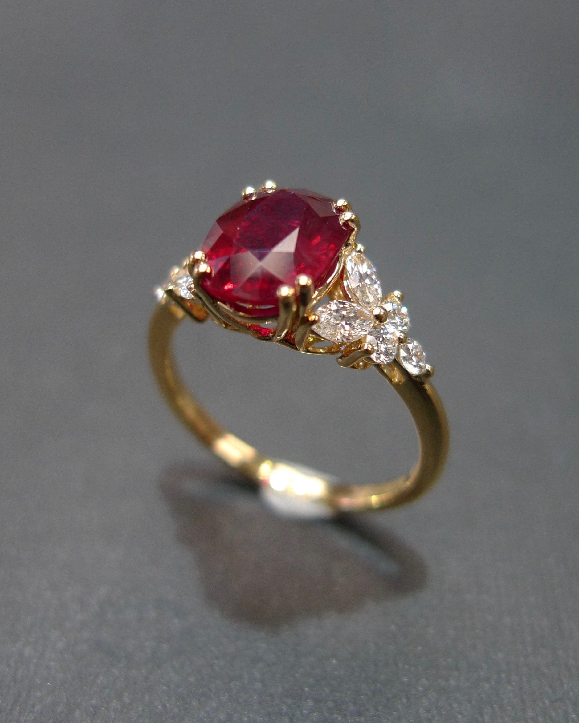 2.00ct Burma Pigeon Blood Ruby and Marquise Diamond Ring - HN JEWELRY