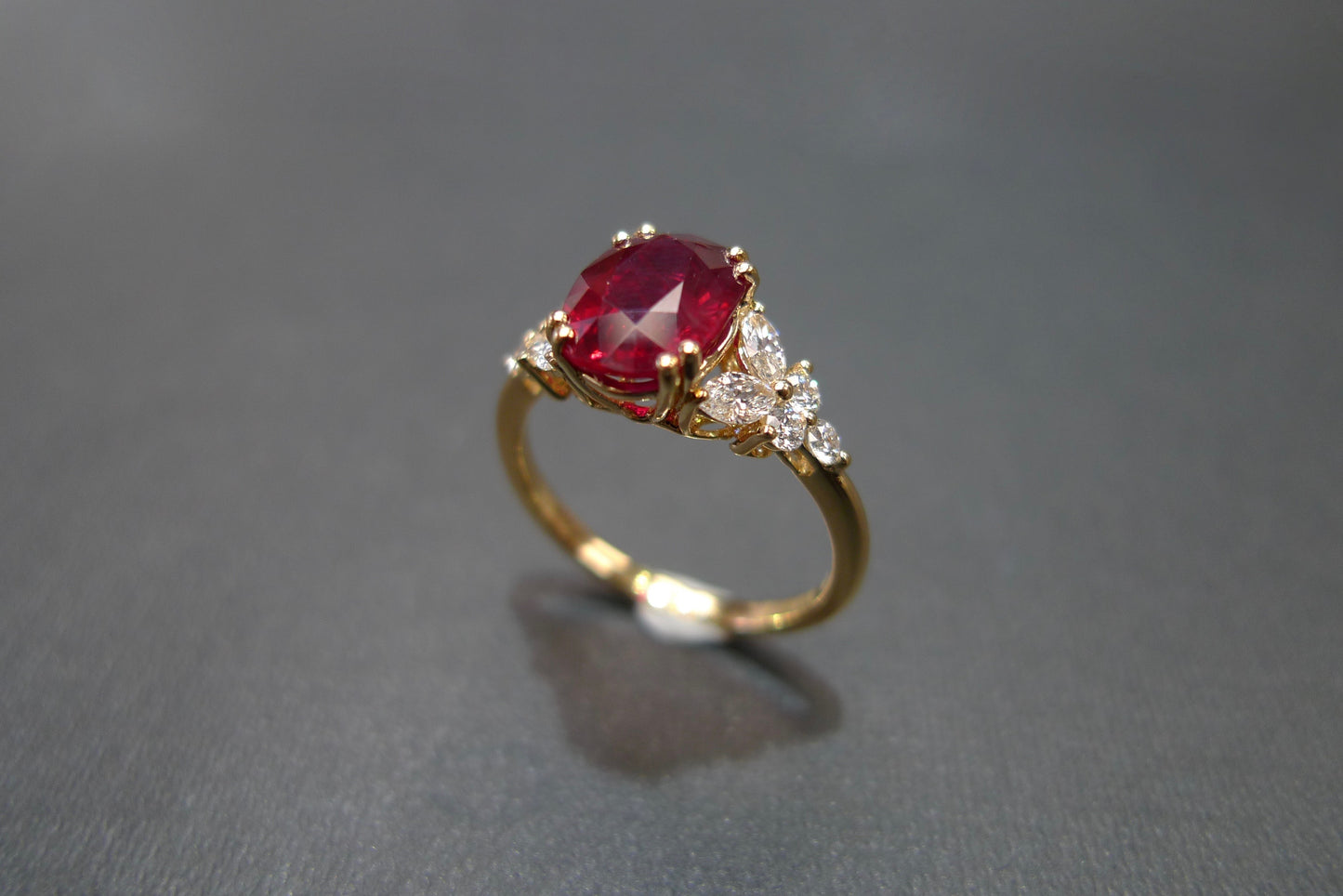 2.00ct Burma Pigeon Blood Ruby and Marquise Diamond Ring - HN JEWELRY