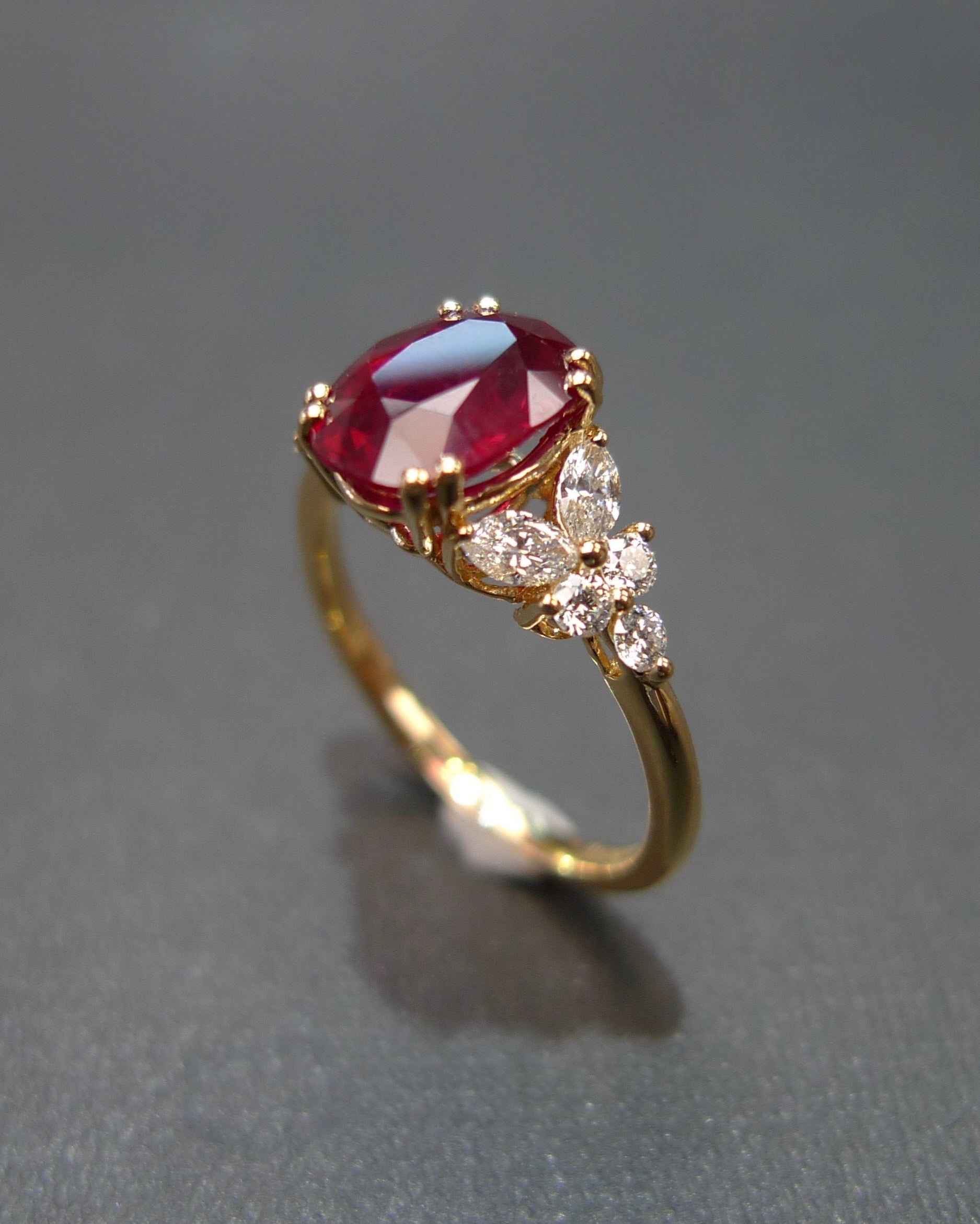2.00ct Burma Pigeon Blood Ruby and Marquise Diamond Ring - HN JEWELRY