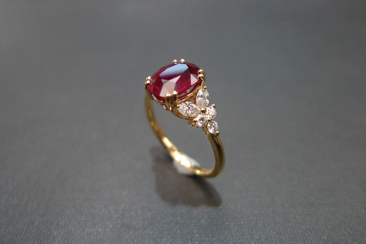 2.00ct Burma Pigeon Blood Ruby and Marquise Diamond Ring - HN JEWELRY