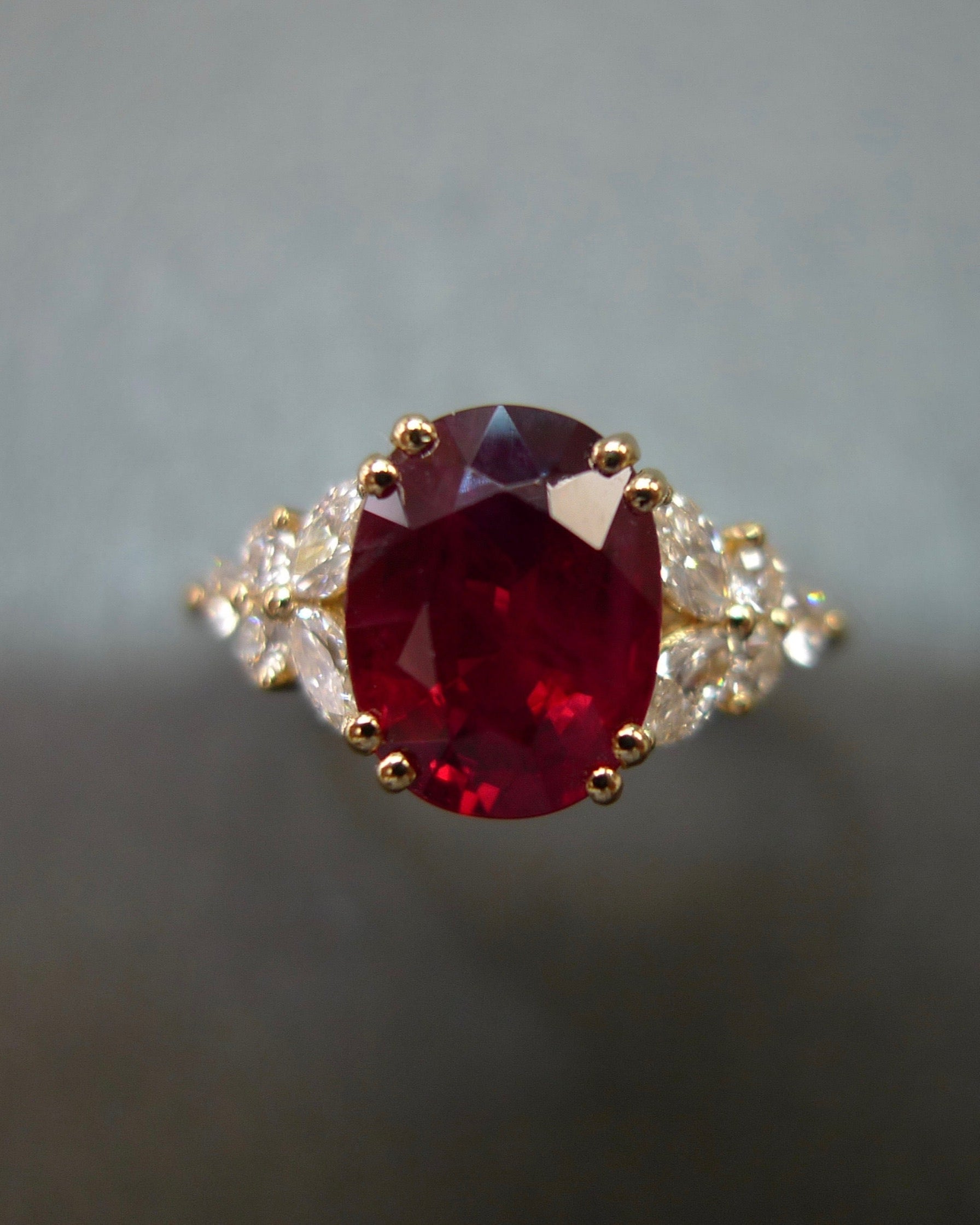 2.00ct Burma Pigeon Blood Ruby and Marquise Diamond Ring - HN JEWELRY
