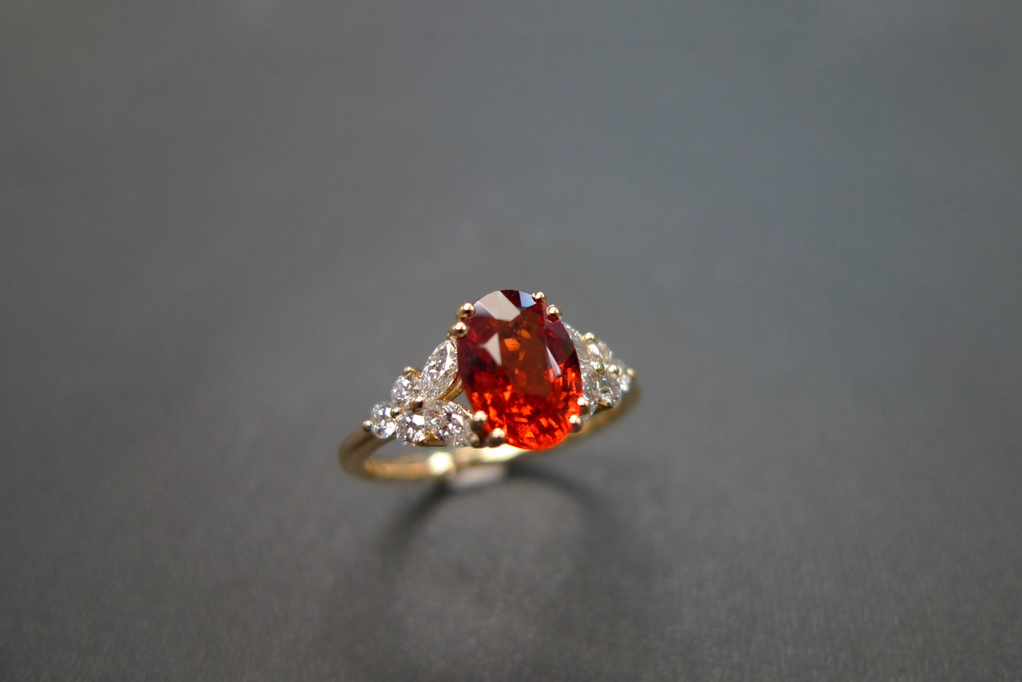 Orange Sapphire and Marquise Diamond Ring - HN JEWELRY