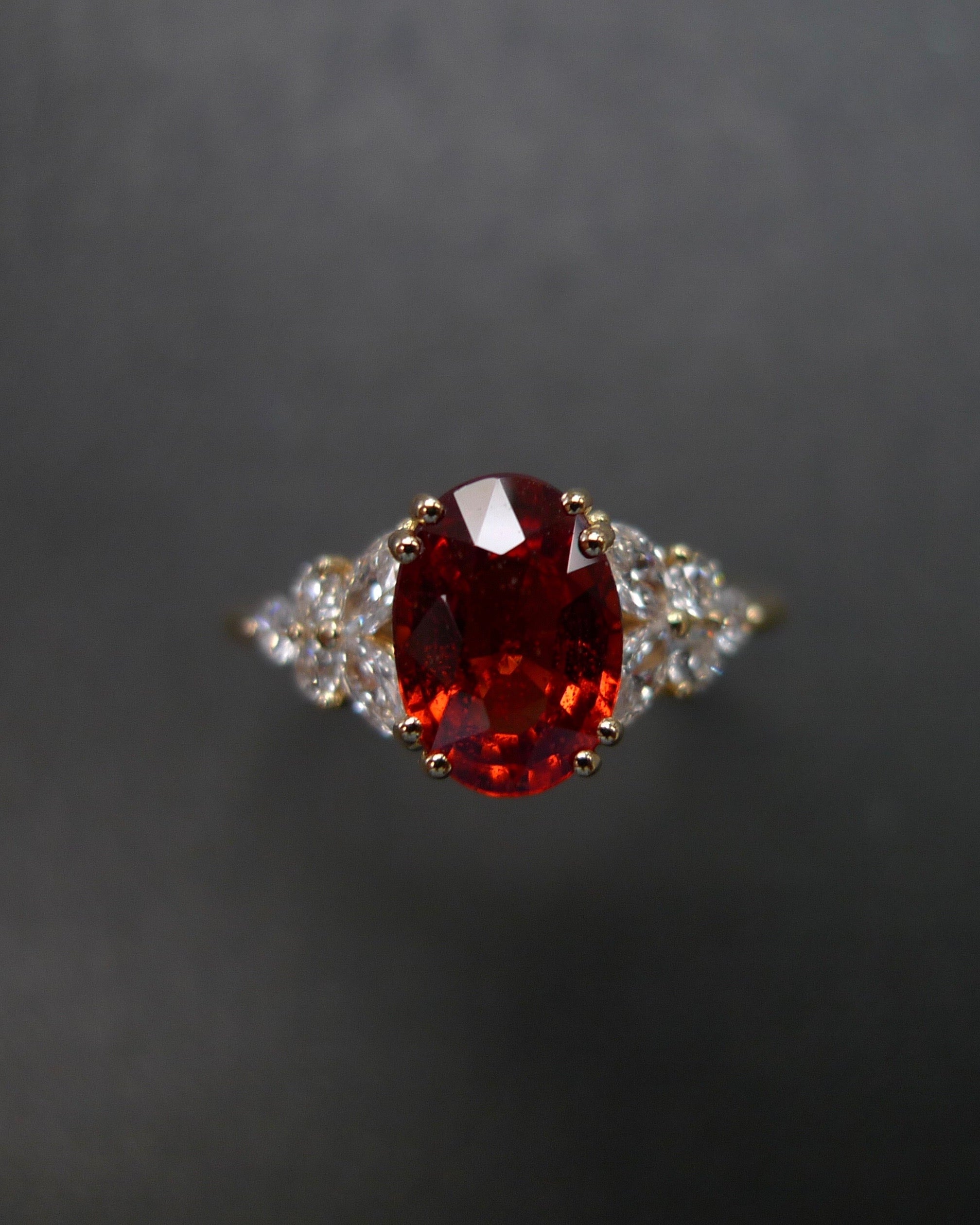 Orange Sapphire and Marquise Diamond Ring - HN JEWELRY