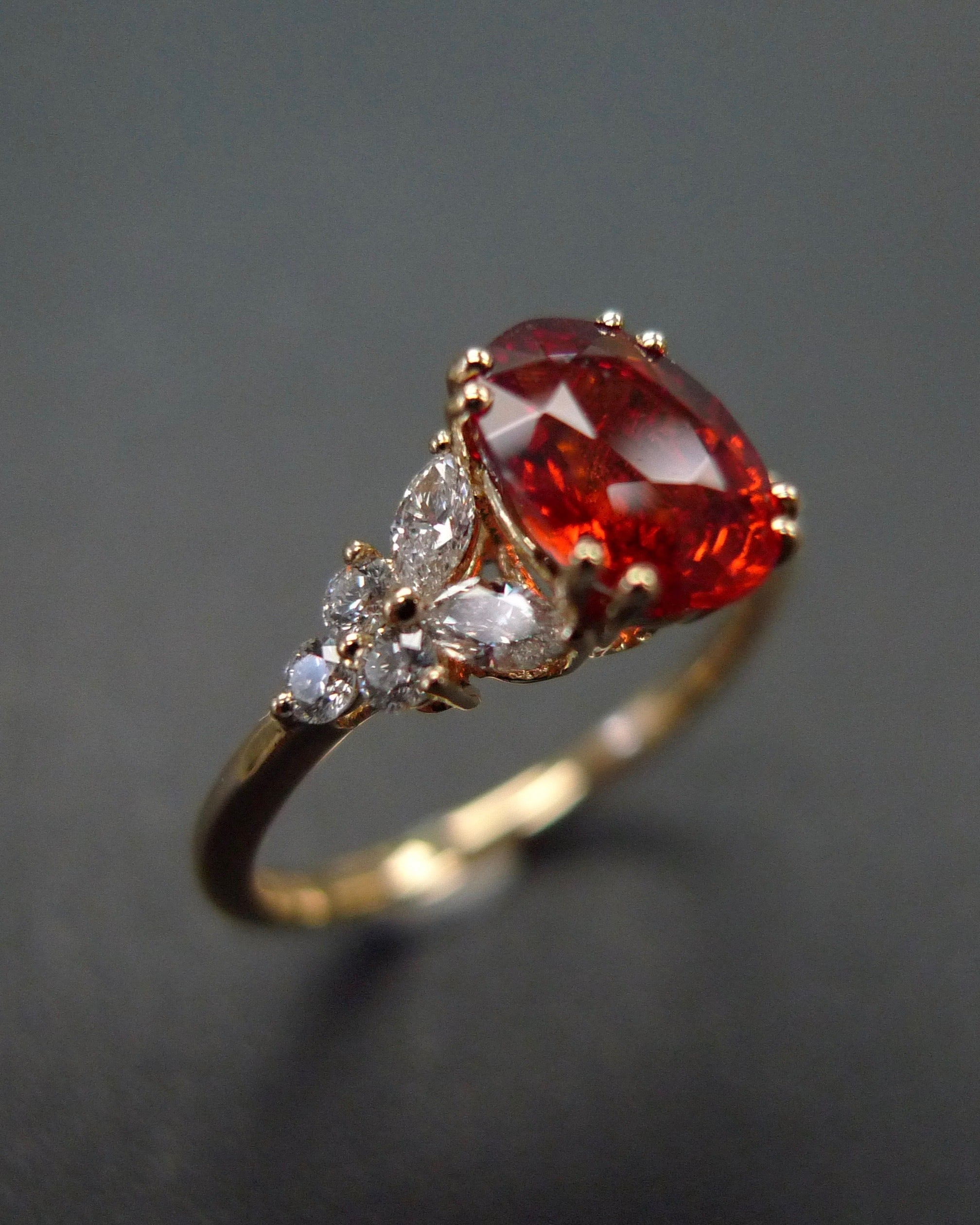 Orange Sapphire and Marquise Diamond Ring - HN JEWELRY