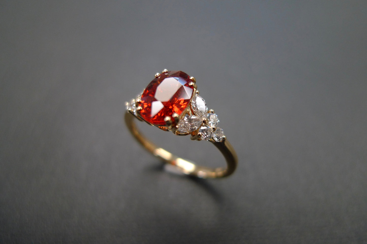 Orange Sapphire and Marquise Diamond Ring - HN JEWELRY