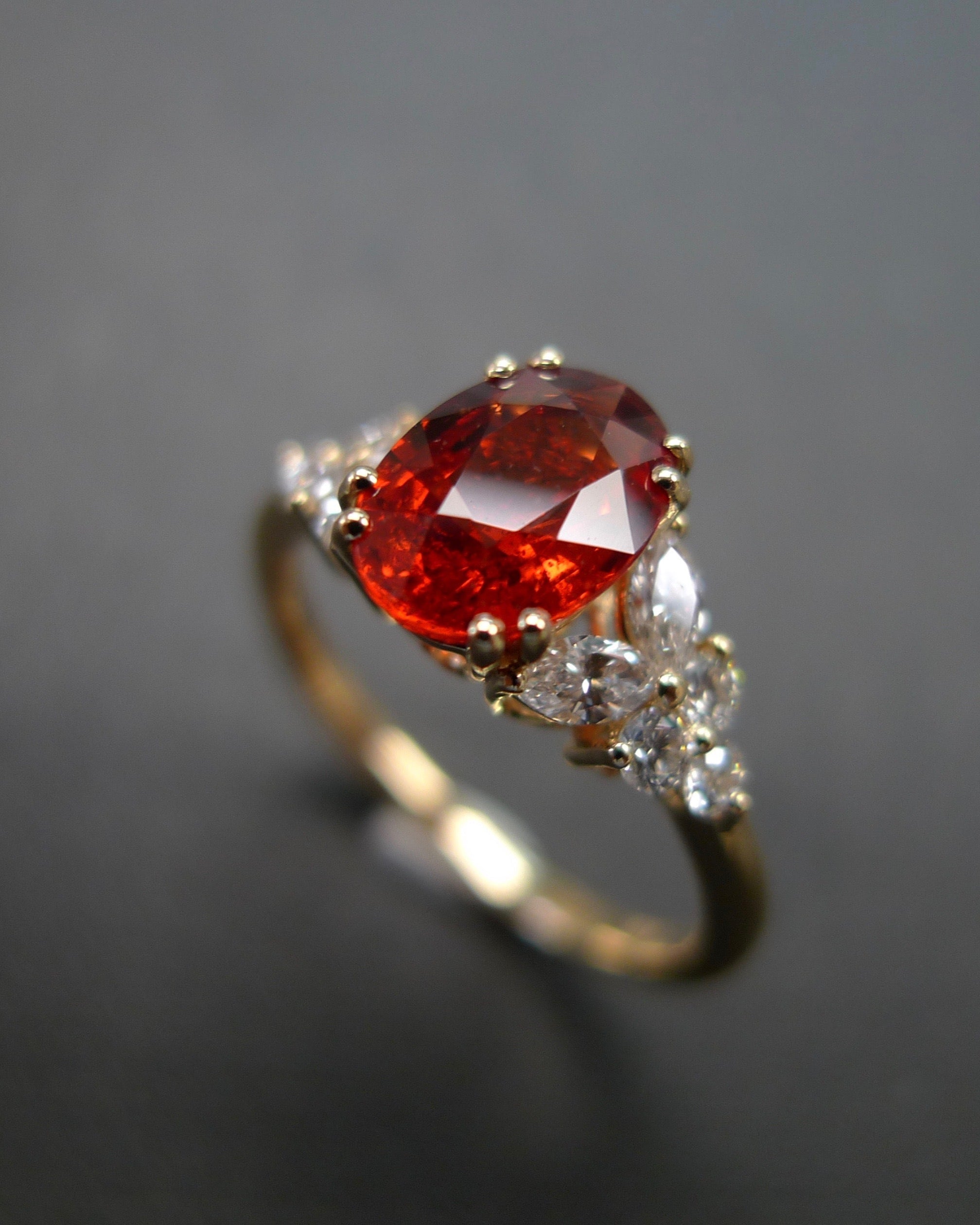 Orange Sapphire and Marquise Diamond Ring - HN JEWELRY