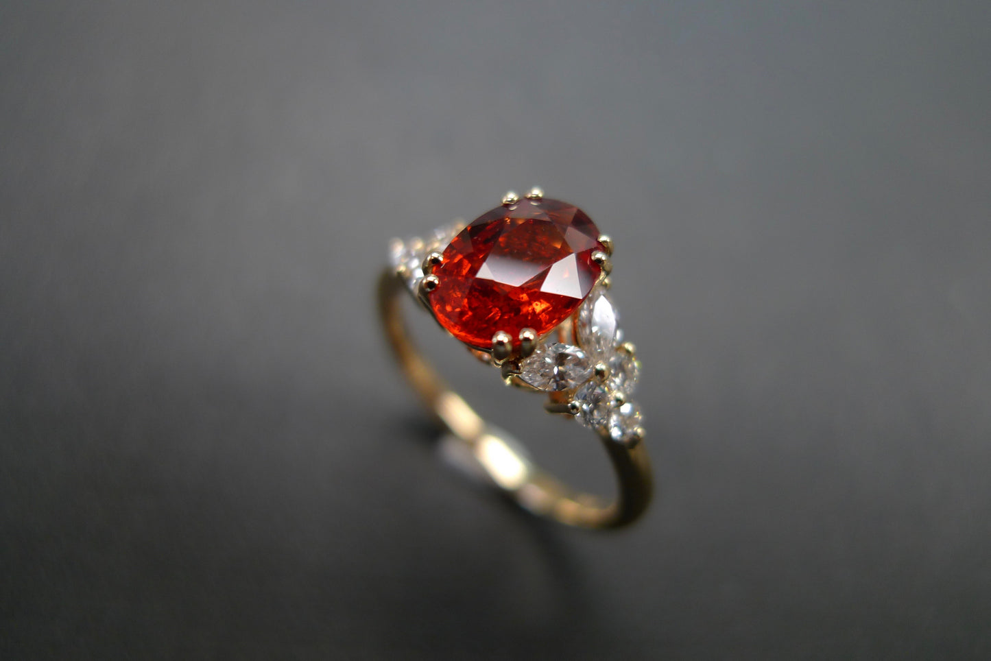 Orange Sapphire and Marquise Diamond Ring - HN JEWELRY