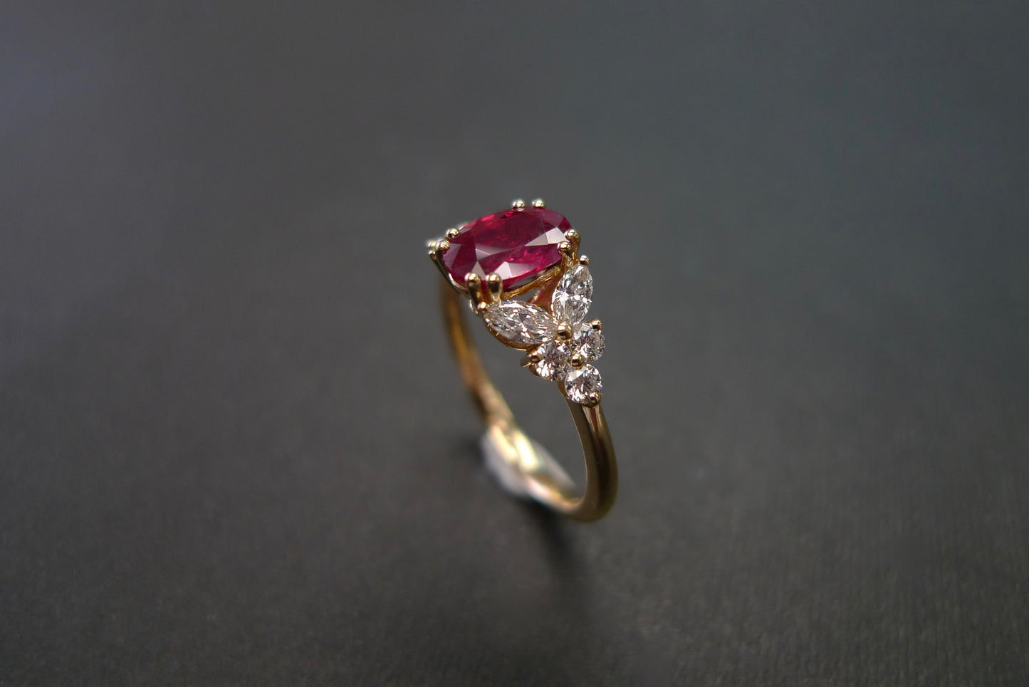 1.00ct Natural Pigeon Blood Ruby and Marquise Diamond Ring - HN JEWELRY