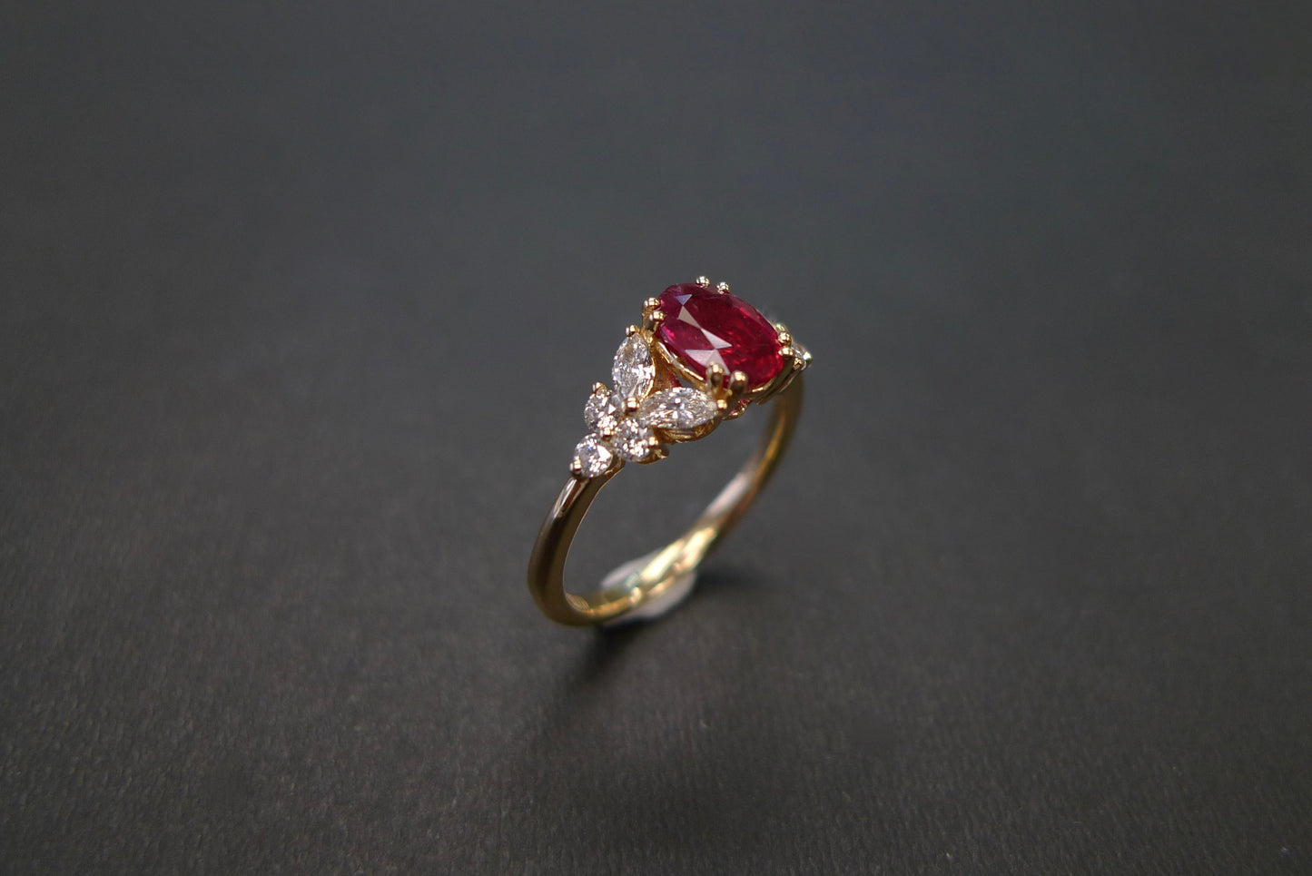 1.00ct Natural Pigeon Blood Ruby and Marquise Diamond Ring - HN JEWELRY