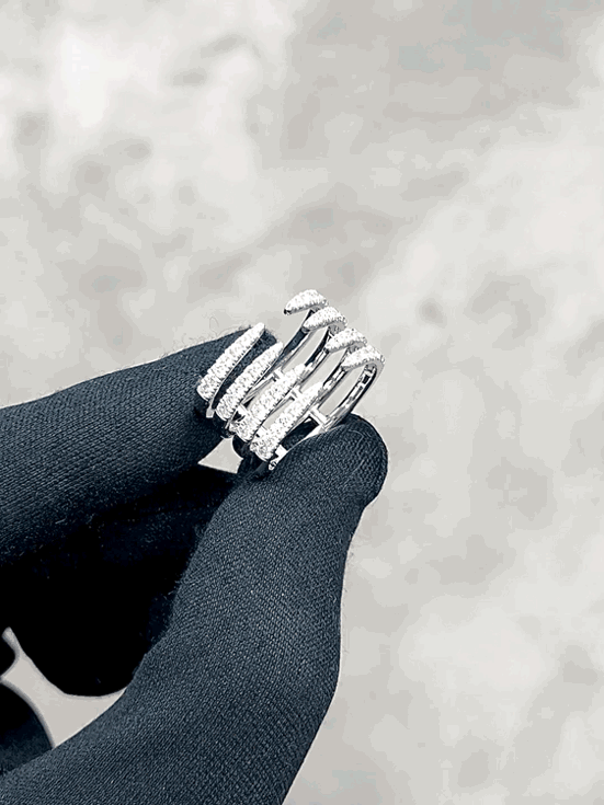 Four Row Diamond Ring in 18K White Gold - HN JEWELRY