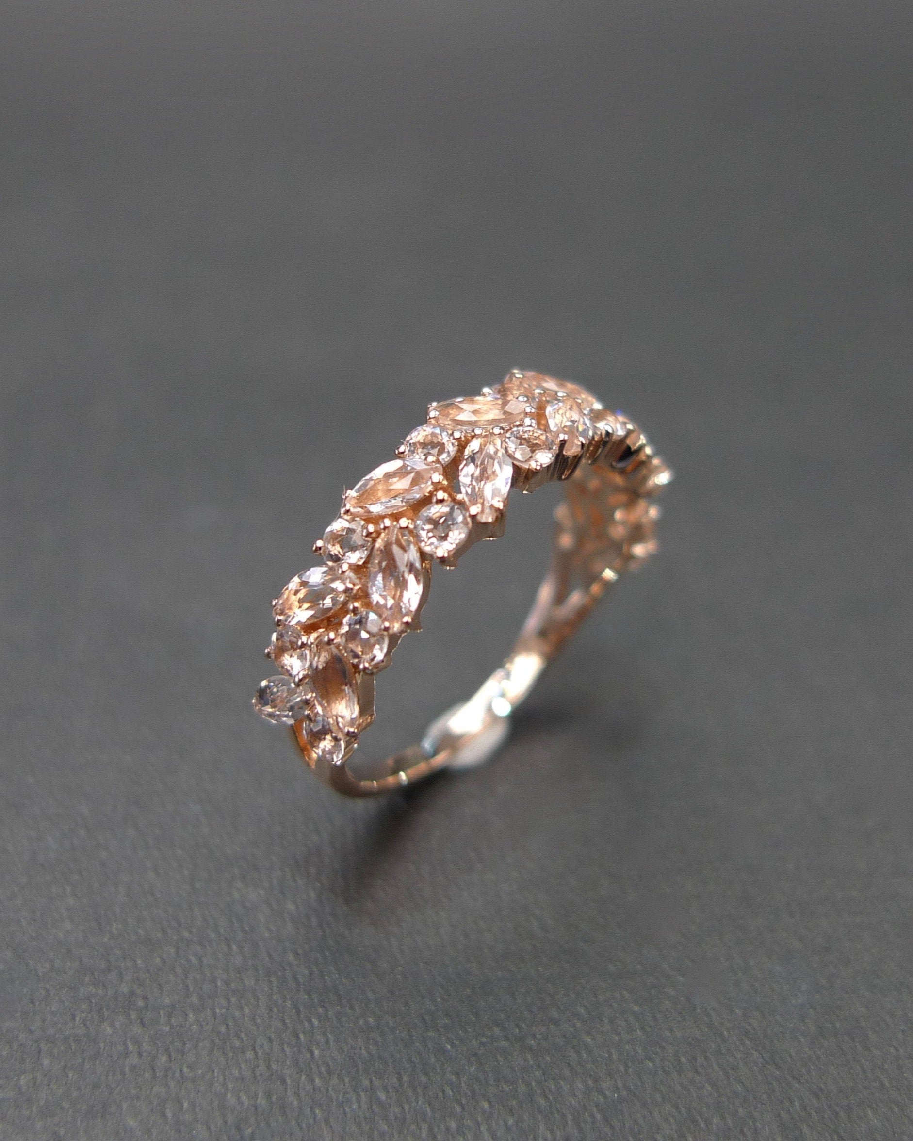 Champagne Marquise Morganite Half Eternity Ring in 14K Rose Gold - HN JEWELRY