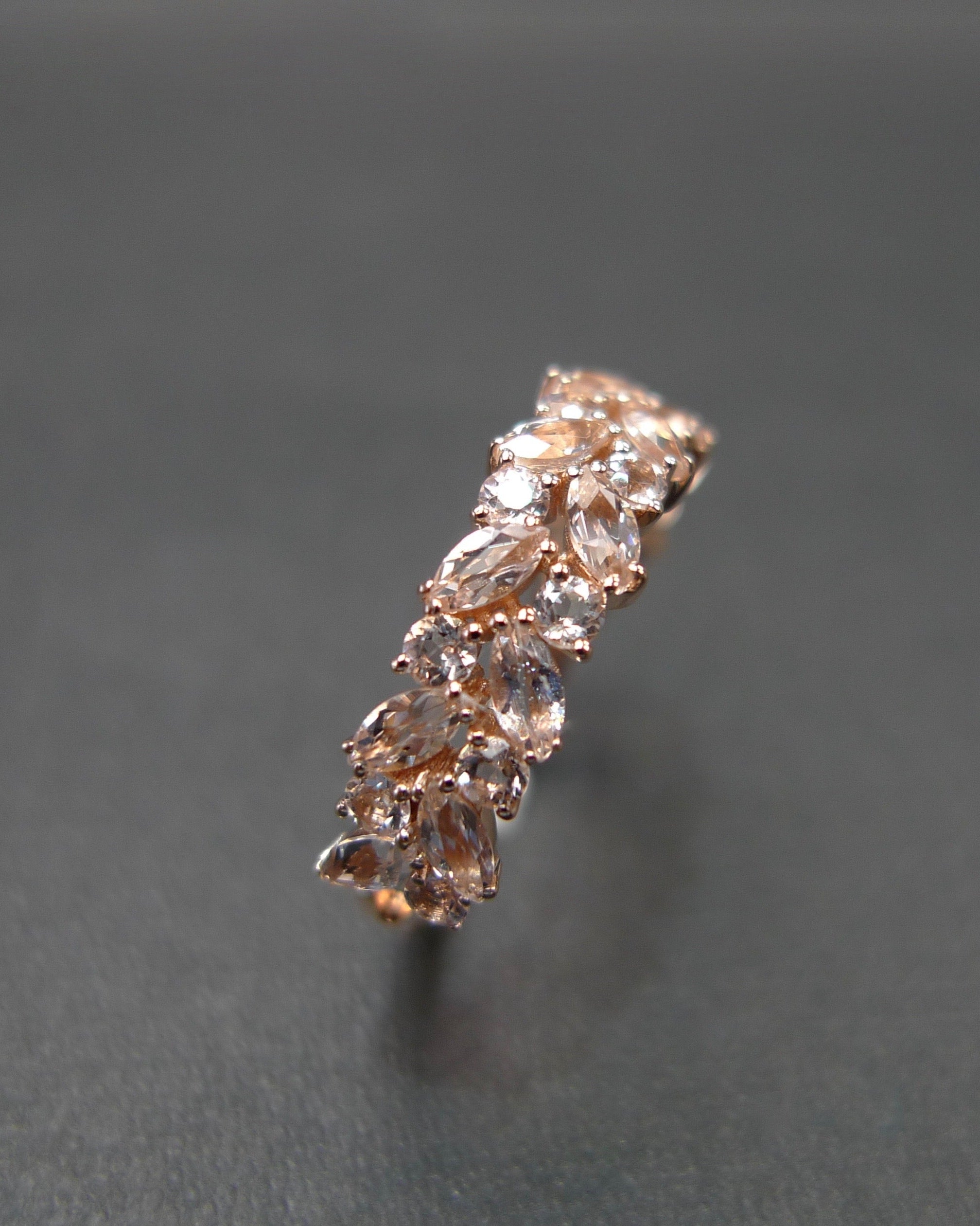 Champagne Marquise Morganite Half Eternity Ring in 14K Rose Gold - HN JEWELRY