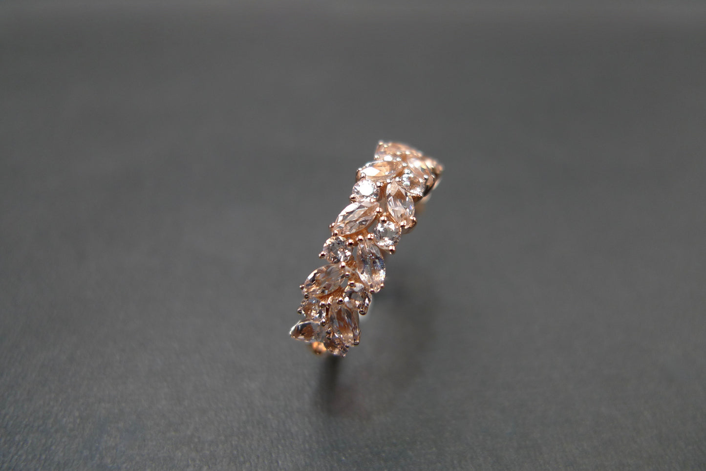 Champagne Marquise Morganite Half Eternity Ring in 14K Rose Gold - HN JEWELRY