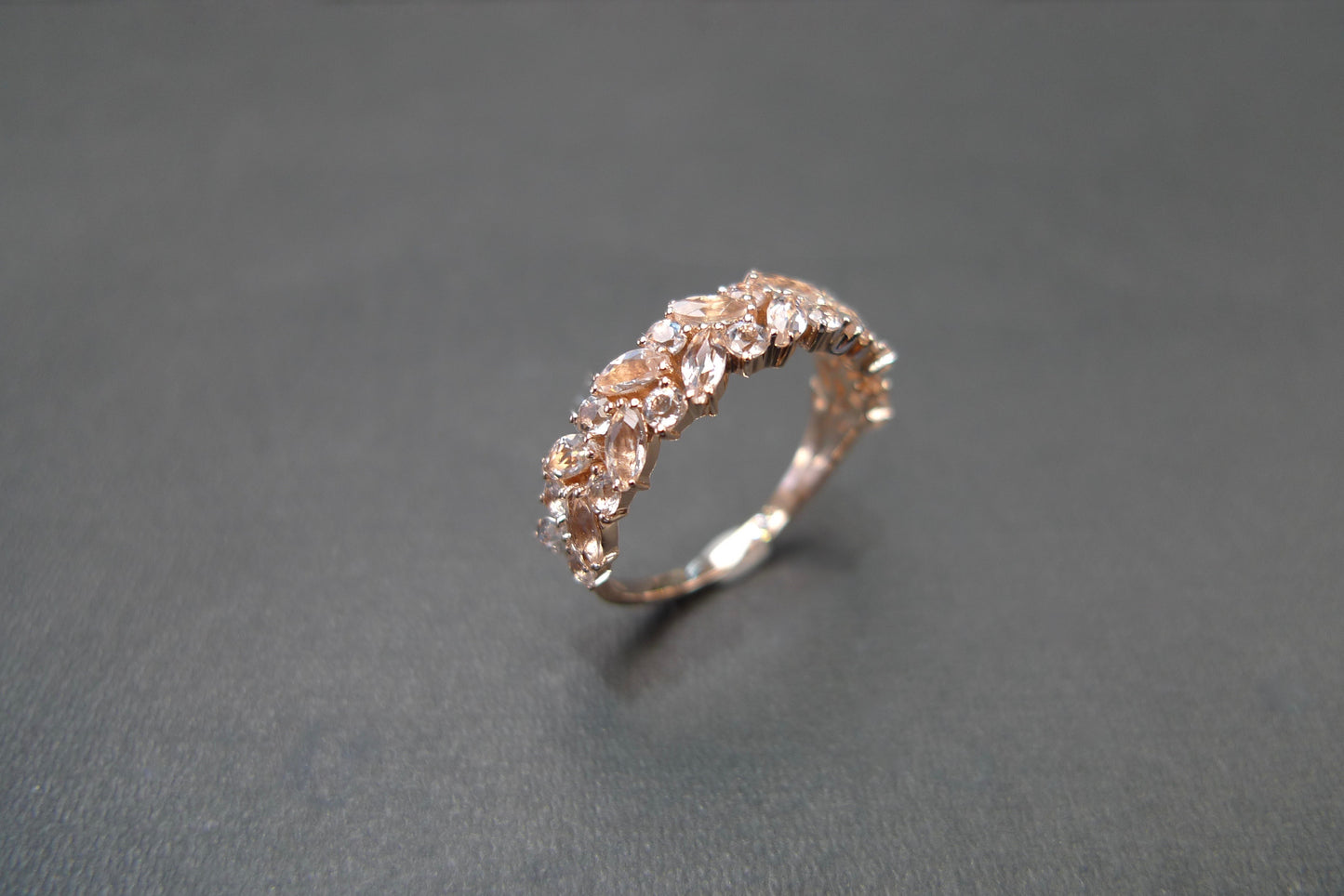 Champagne Marquise Morganite Half Eternity Ring in 14K Rose Gold - HN JEWELRY