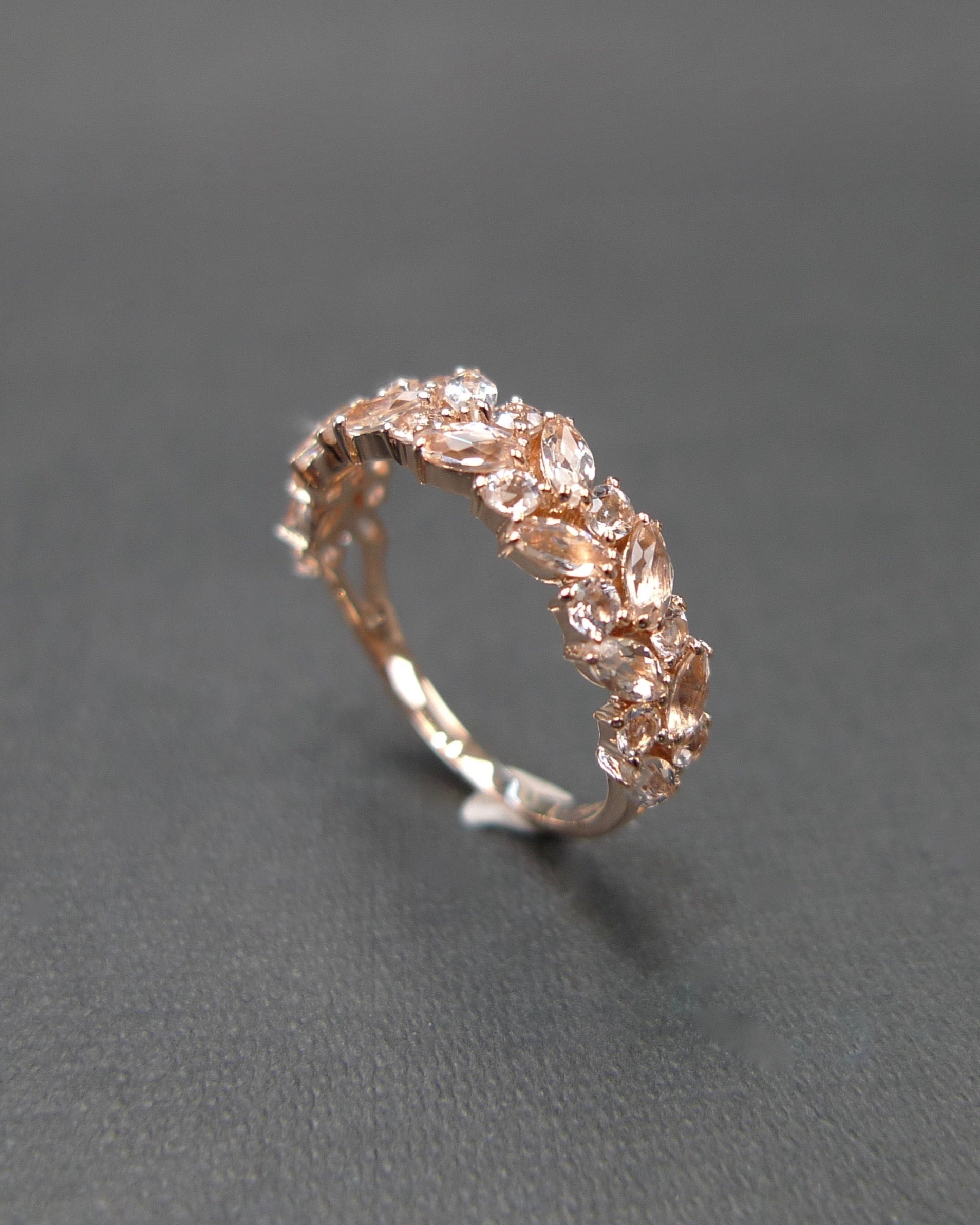 Champagne Marquise Morganite Half Eternity Ring in 14K Rose Gold - HN JEWELRY