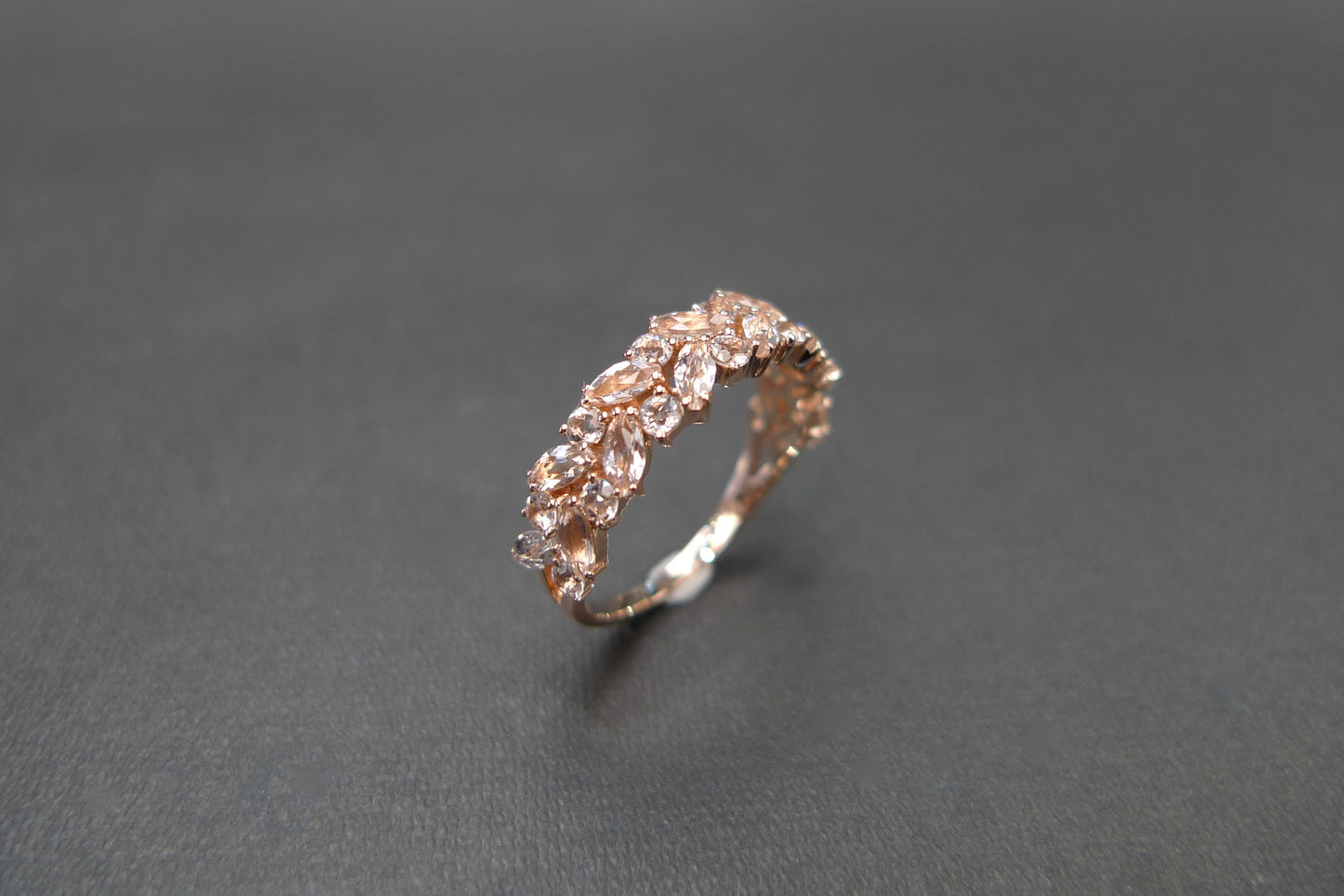 Champagne Marquise Morganite Half Eternity Ring in 14K Rose Gold - HN JEWELRY