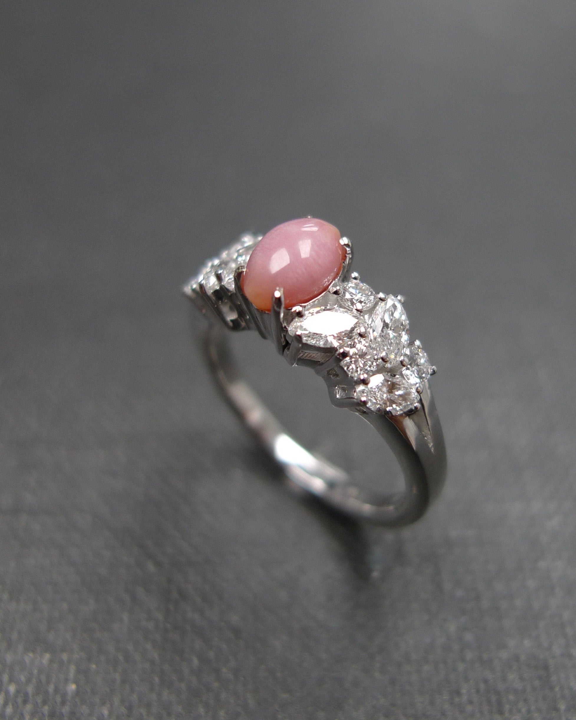 luxury conch pearl and diamond ring handcrafted in white gold