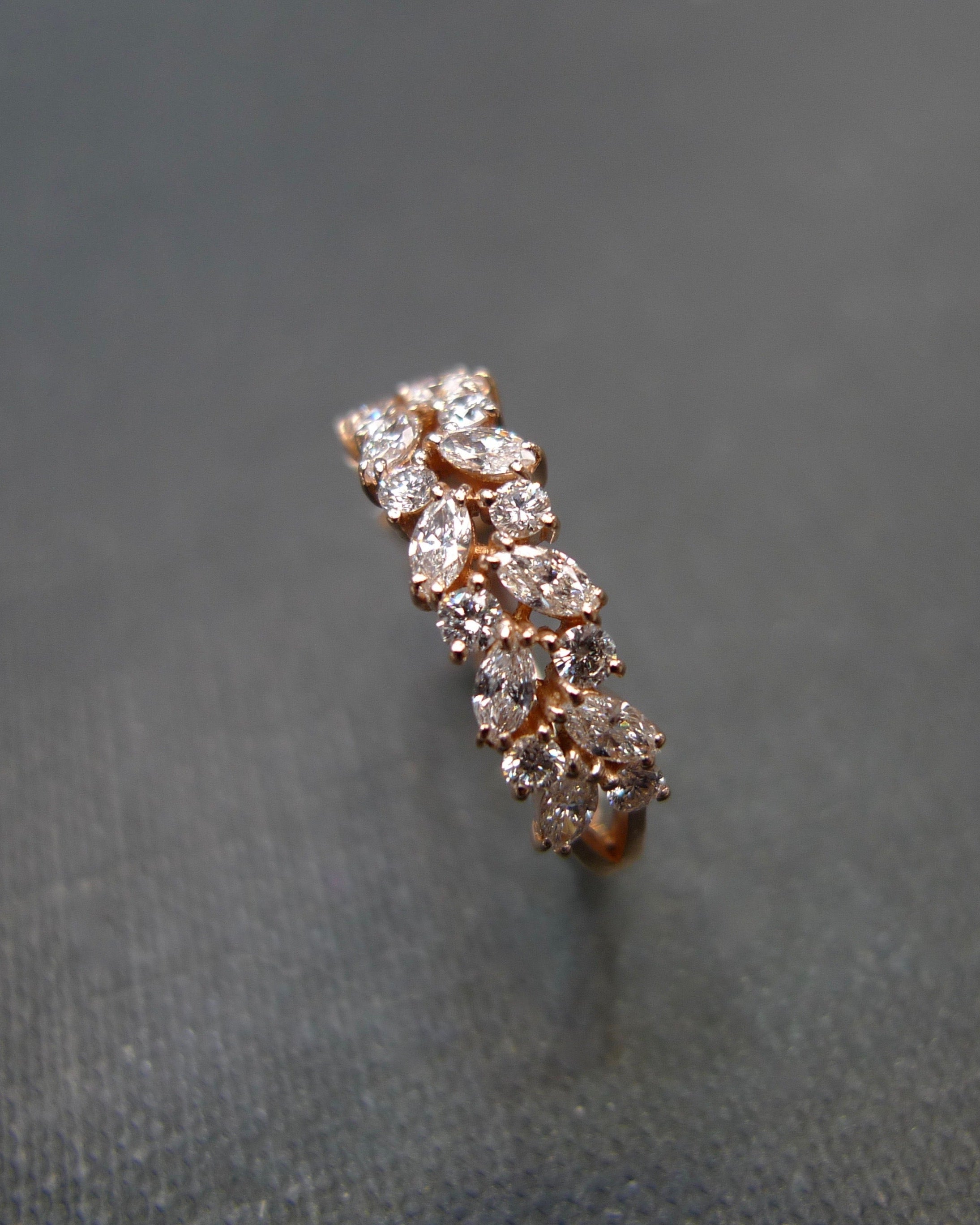 timeless wedding band with marquise cut diamonds in rose gold