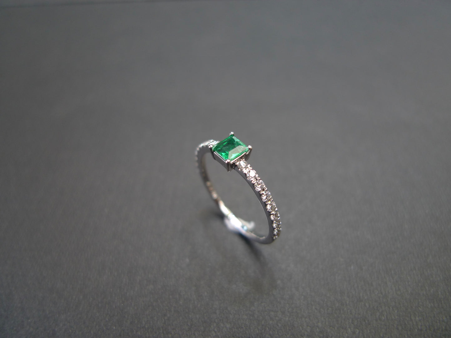 Square Cut Emerald and Diamond Ring in 18K White Gold - HN JEWELRY