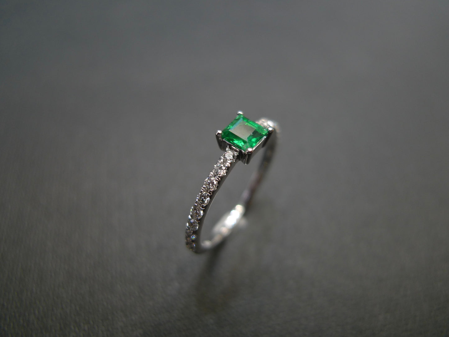 Square Cut Emerald and Diamond Ring in 18K White Gold - HN JEWELRY