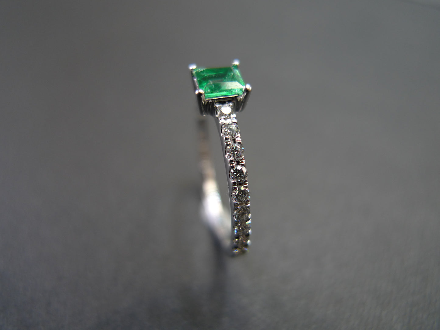 Square Cut Emerald and Diamond Ring in 18K White Gold - HN JEWELRY