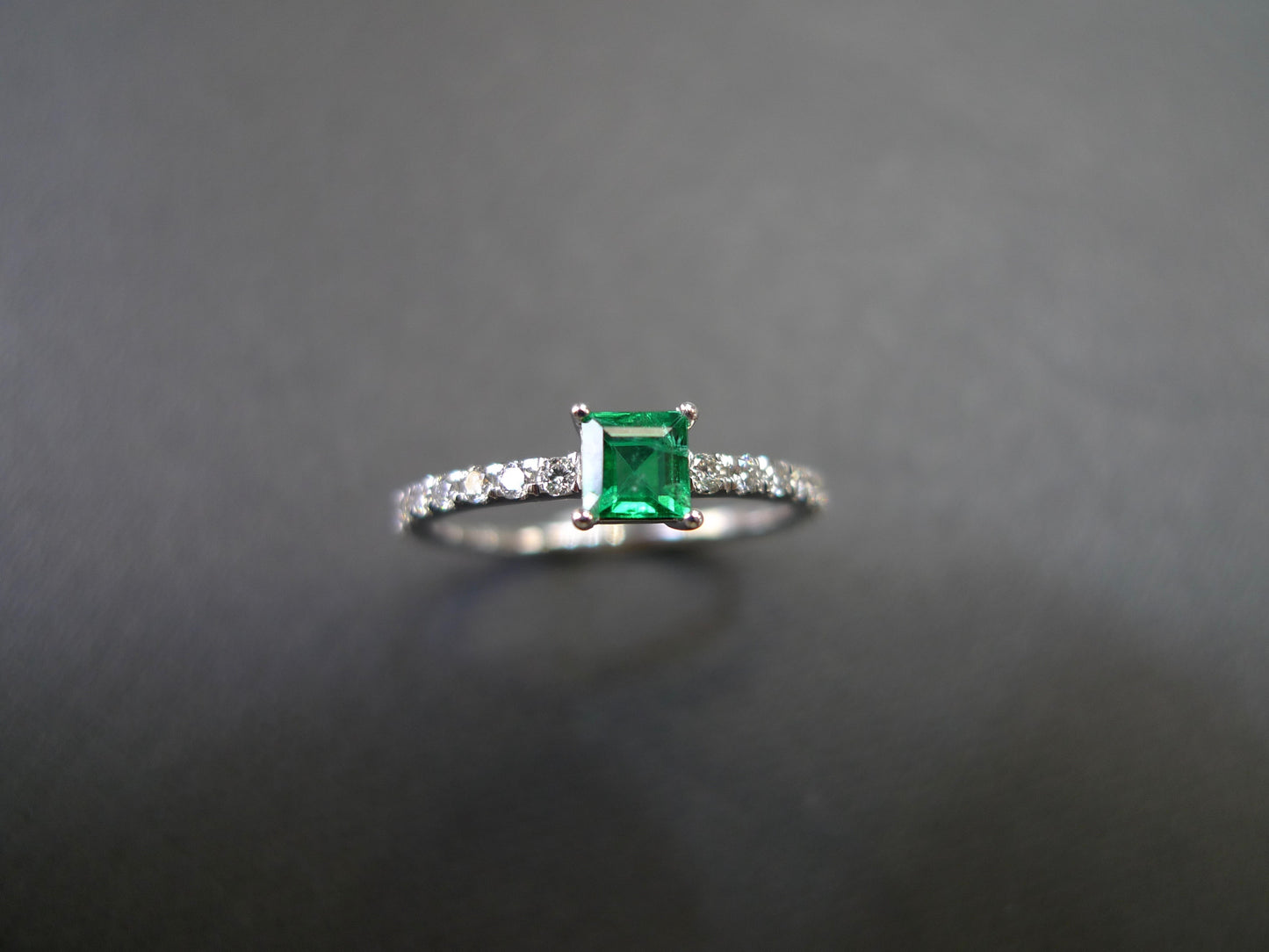 Square Cut Emerald and Diamond Ring in 18K White Gold - HN JEWELRY