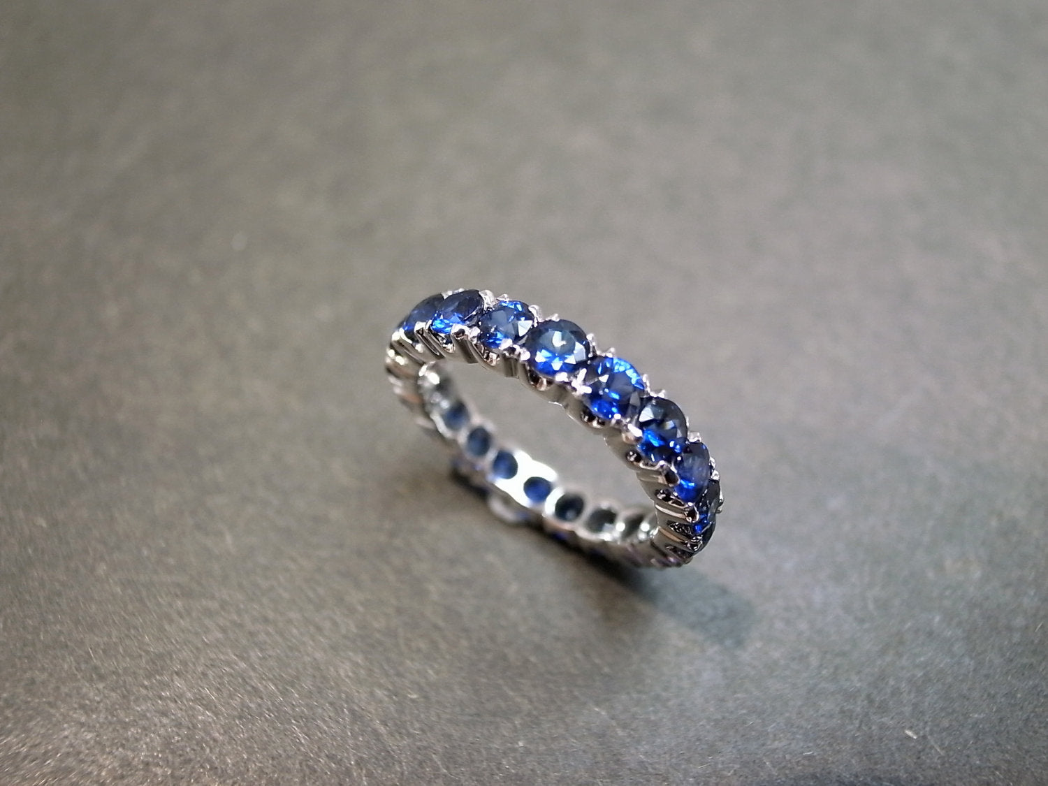 Eternity Blue Sapphire Ring in White Gold - HN JEWELRY