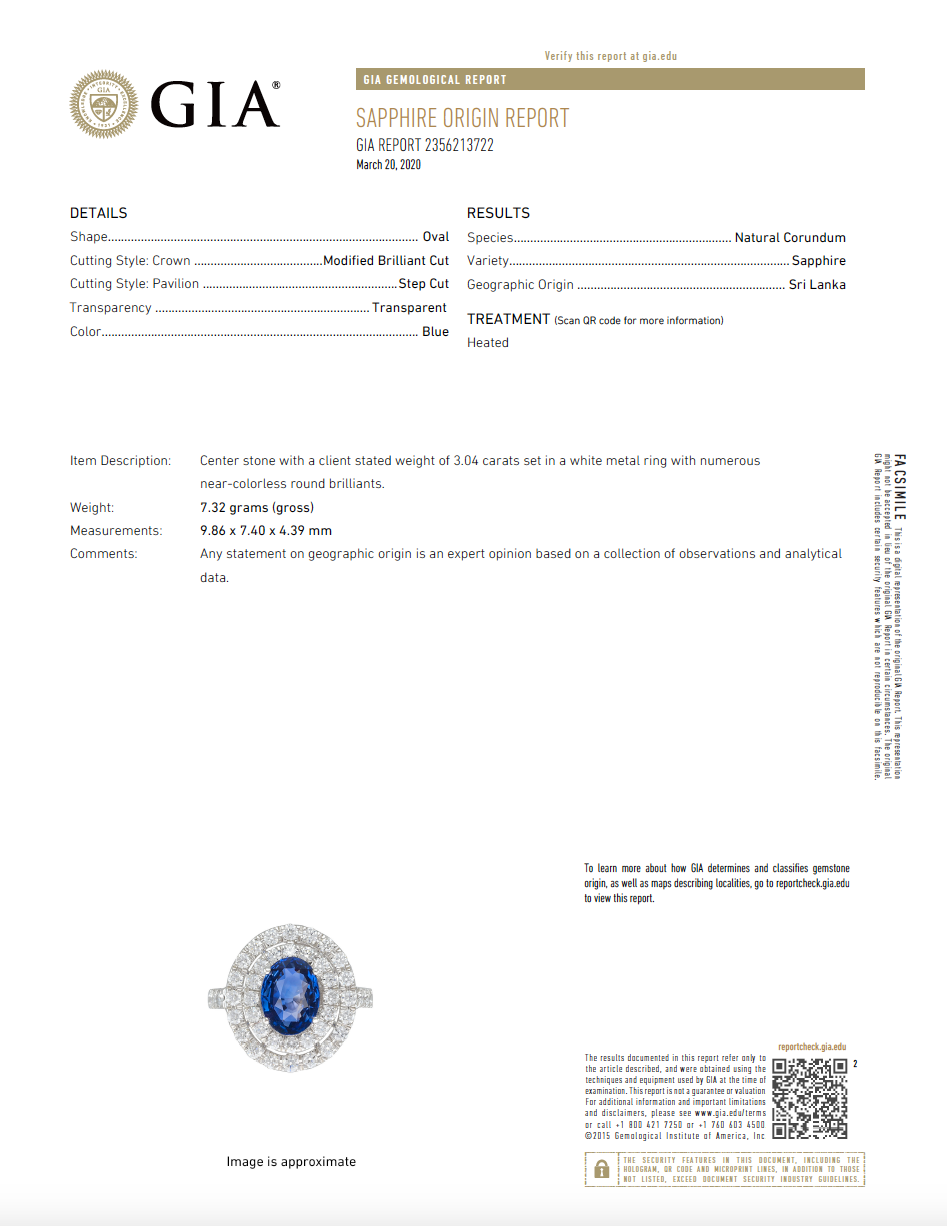 3.04ct Ceylon Blue Sapphire and Diamond Double Halo Ring in 18K White Gold - HN JEWELRY