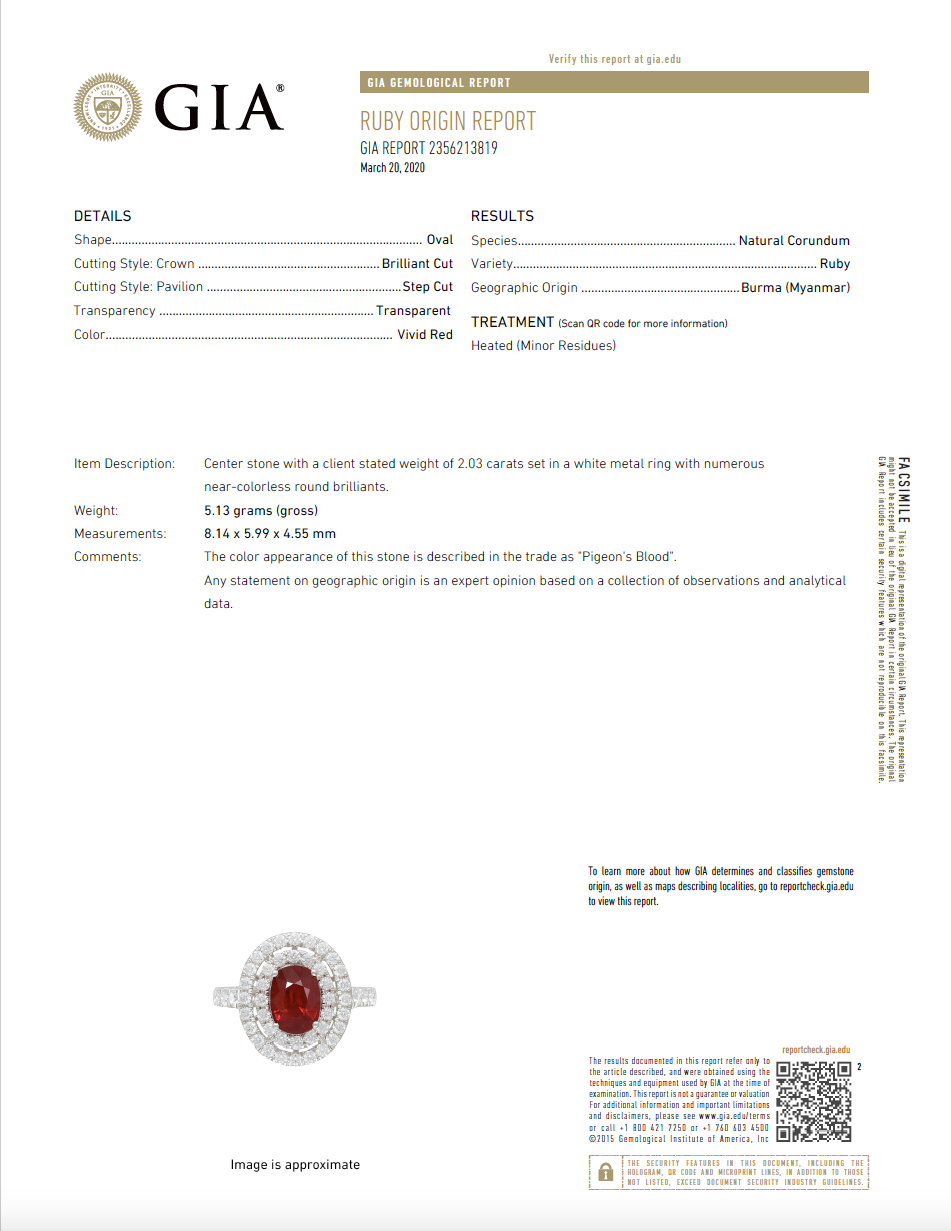 Double Halo Diamond and Oval Shape Ruby Ring in 18K White - HN JEWELRY