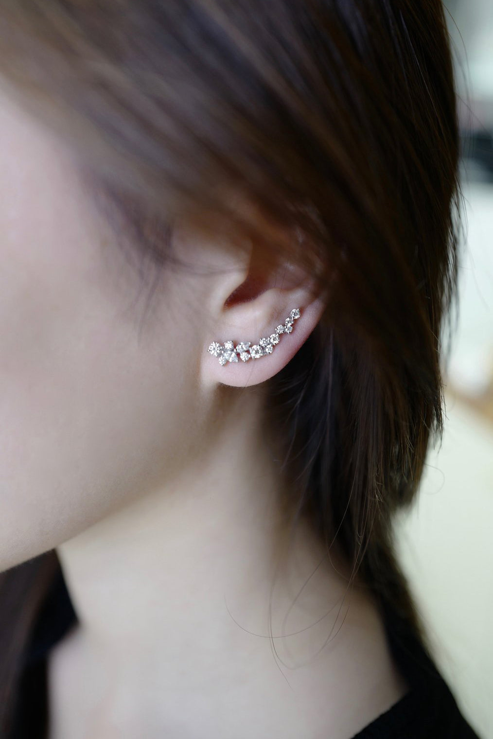Mixed Shape Marquise Diamond Cluster Earrings in White Gold - HN JEWELRY