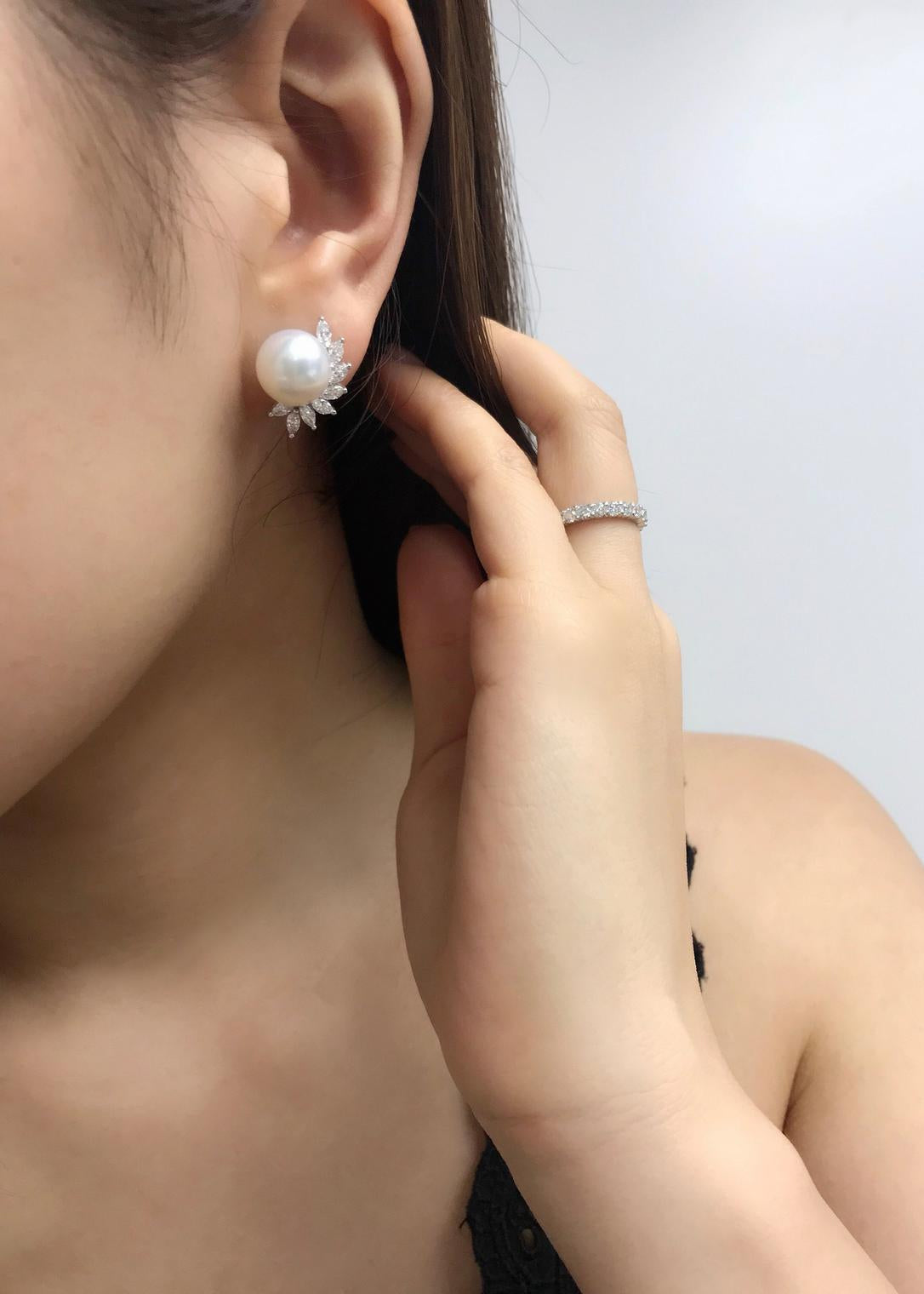 South Sea Pearl and Marquise Diamond Earrings - HN JEWELRY