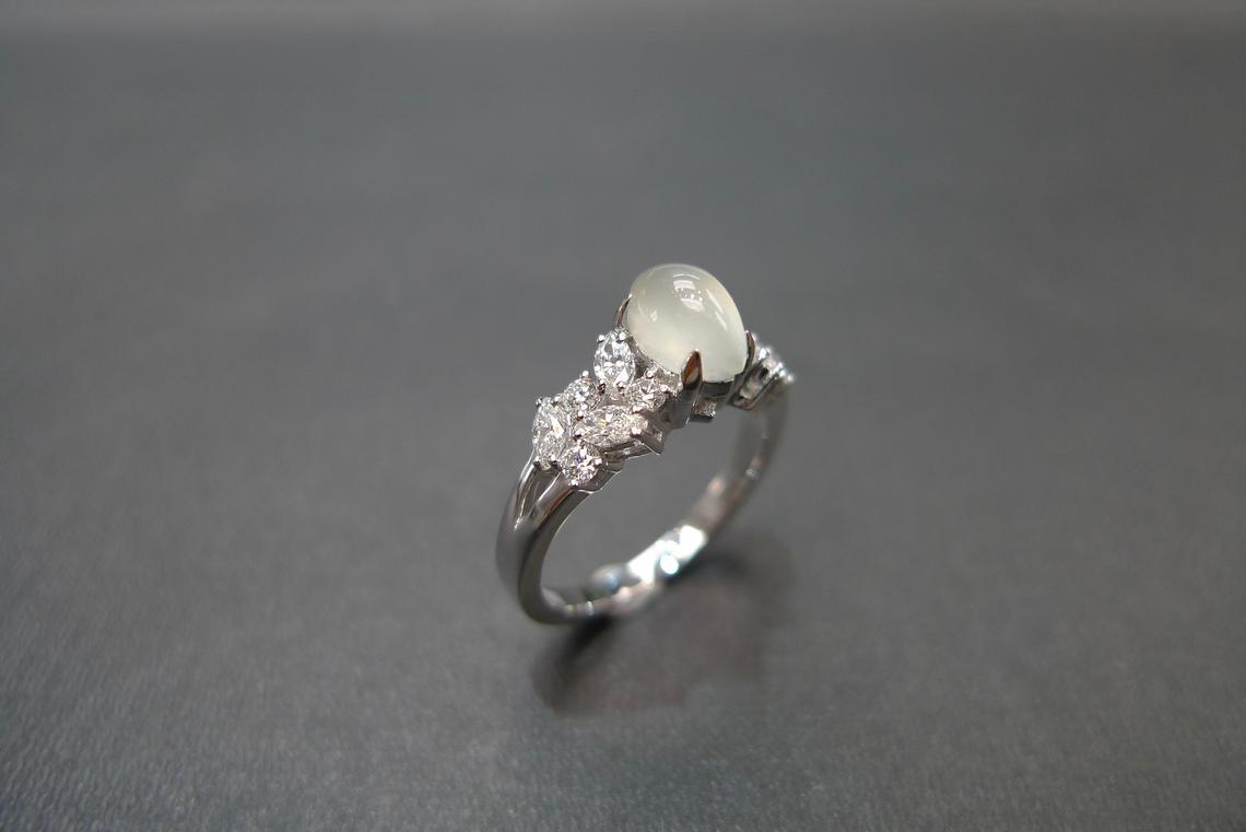 Icy Marquise Jade & Diamond Engagement Ring - HN JEWELRY