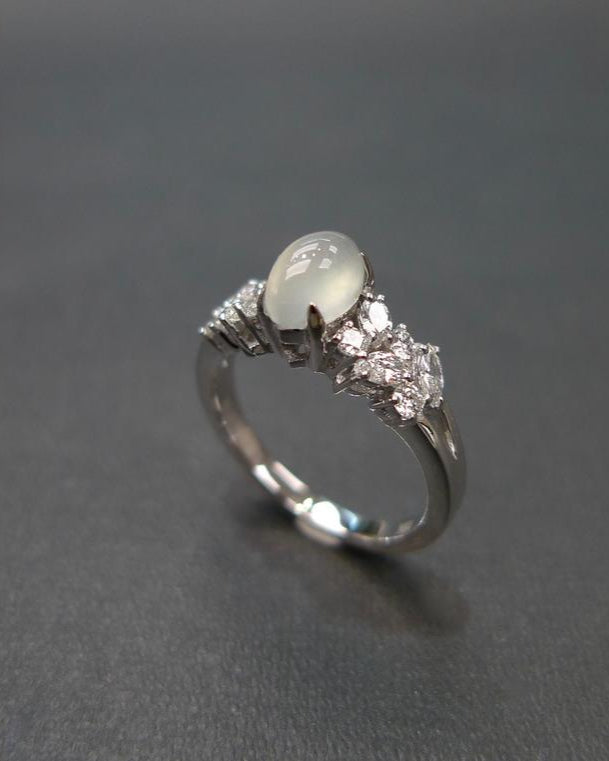 Jade jewelry ring with diamond side stones by HN Jewelry