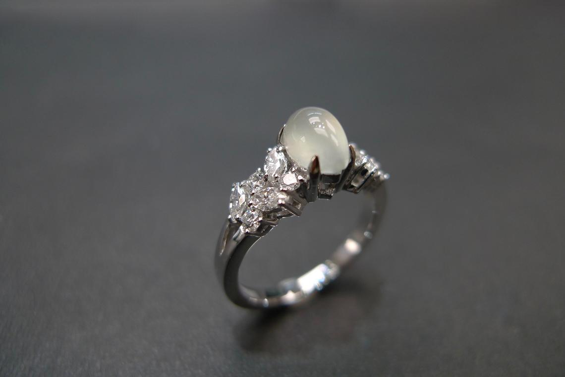 Icy Marquise Jade & Diamond Engagement Ring - HN JEWELRY